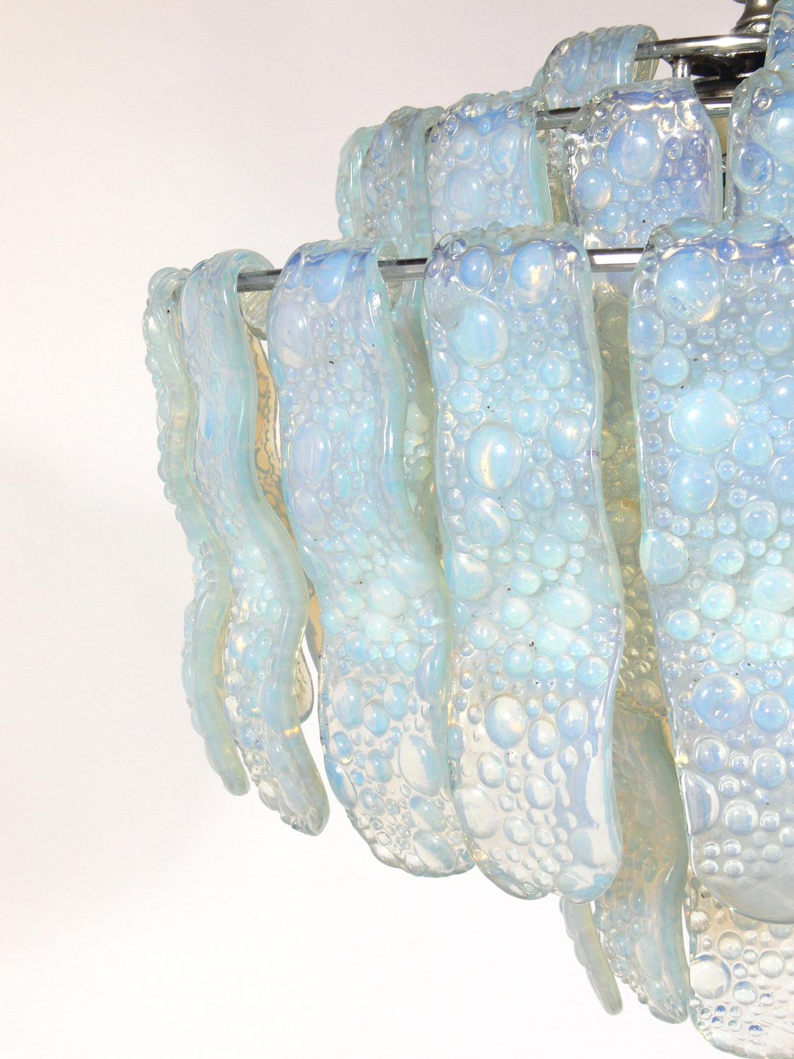 Mid-Century Modern Italian Opalescent Blue Glass Chandelier
