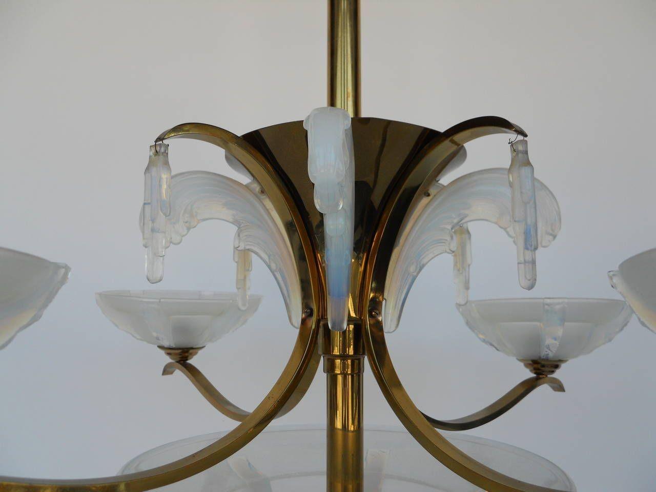 French Italian Opalescent Glass Chandelier After Sabino For Sale
