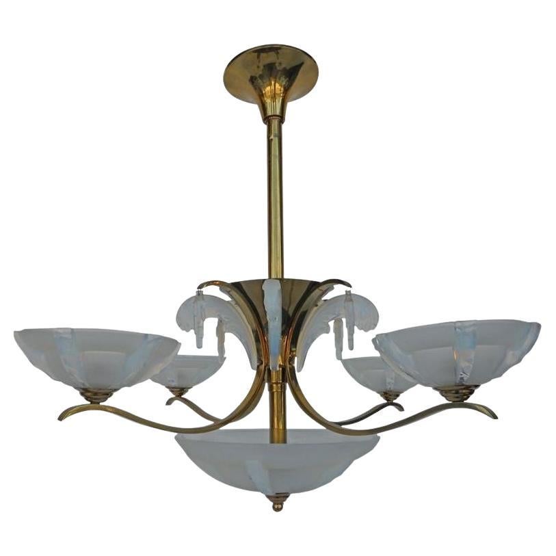 Italian Opalescent Glass Chandelier After Sabino For Sale