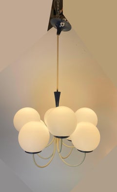 Italian Mid-Century Modern Opaline Chandelier, 8-Branch, Murano, 1950s