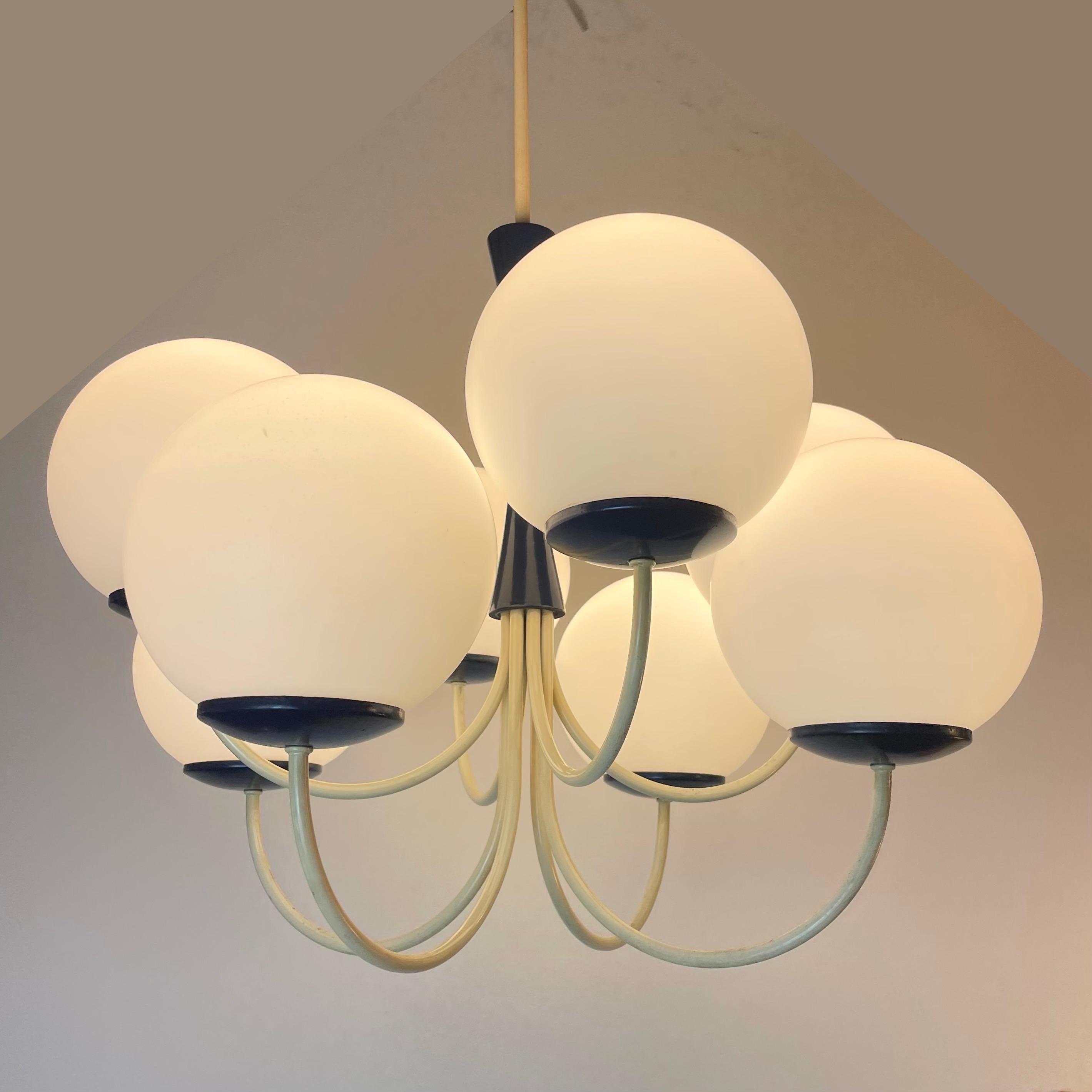 Painted Italian Opalin Chandelier, 1950s For Sale