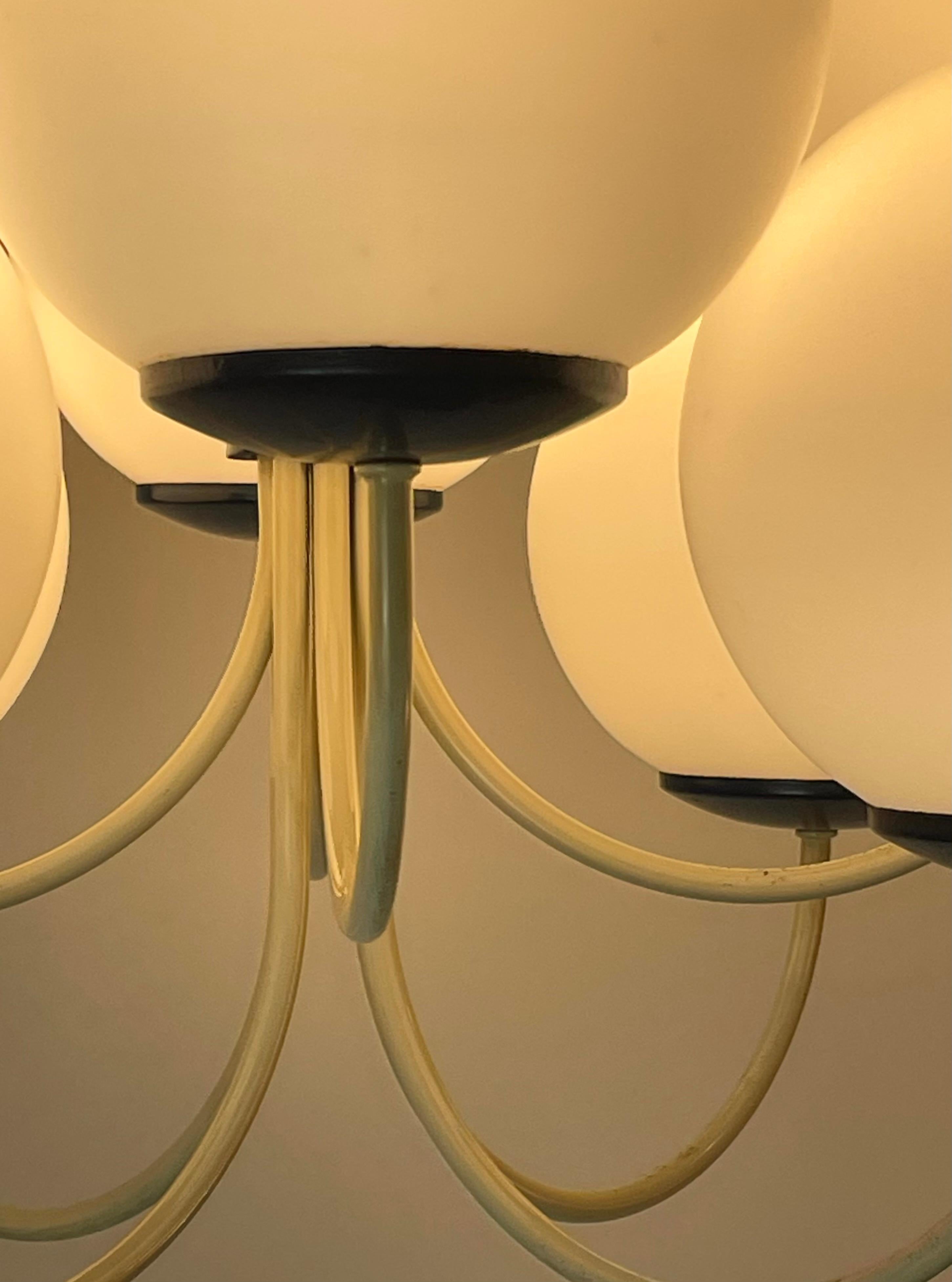 Metal Italian Opalin Chandelier, 1950s For Sale