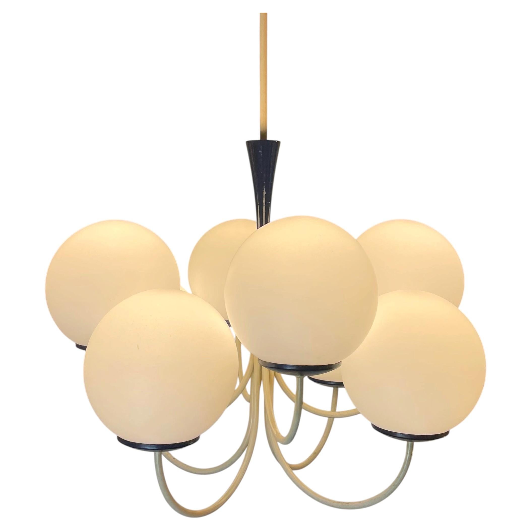 Italian Mid-Century Modern Opaline Chandelier, 8-Branch, Murano, 1950s