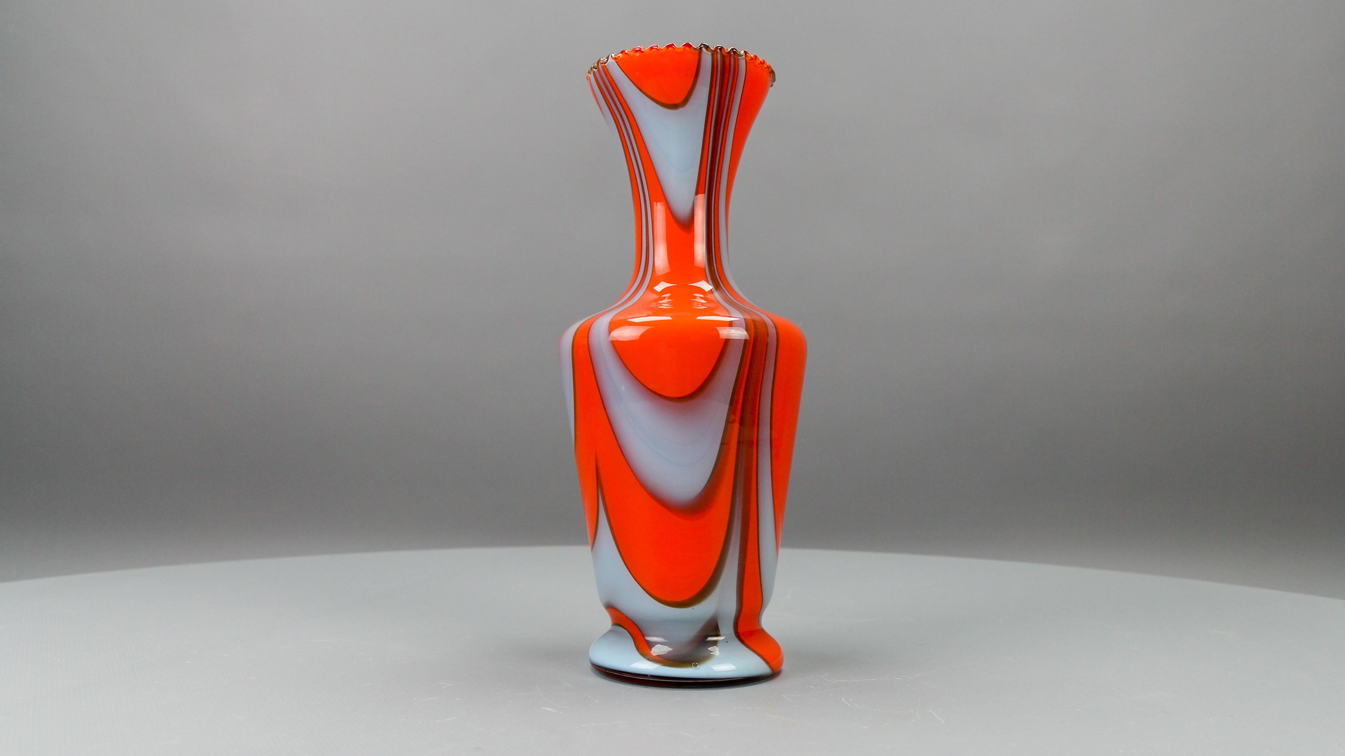Italian Opaline Florence Glass Vase in Red and Grey, 1970s For Sale 9