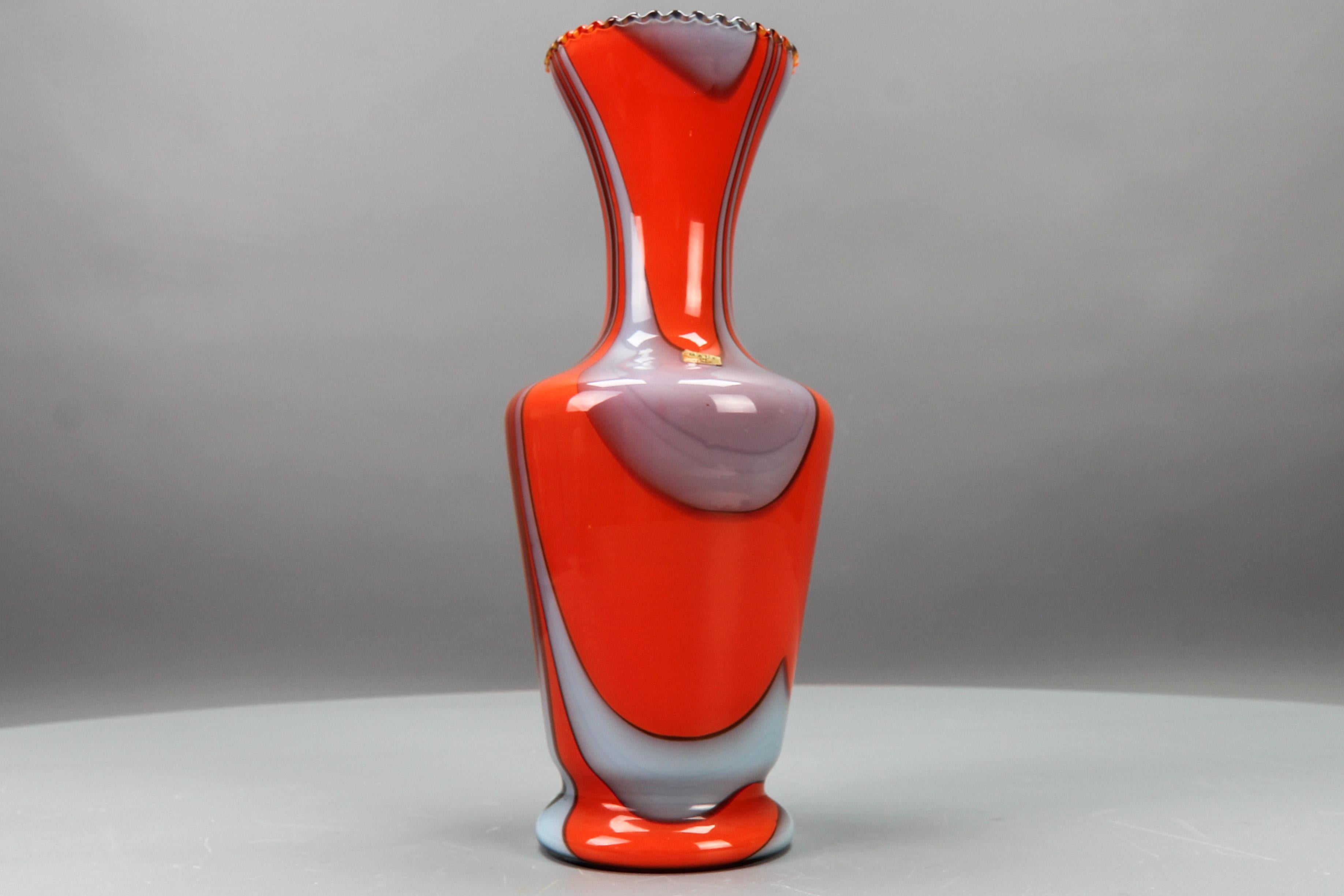 Late 20th Century Italian Opaline Florence Glass Vase in Red and Grey, 1970s For Sale