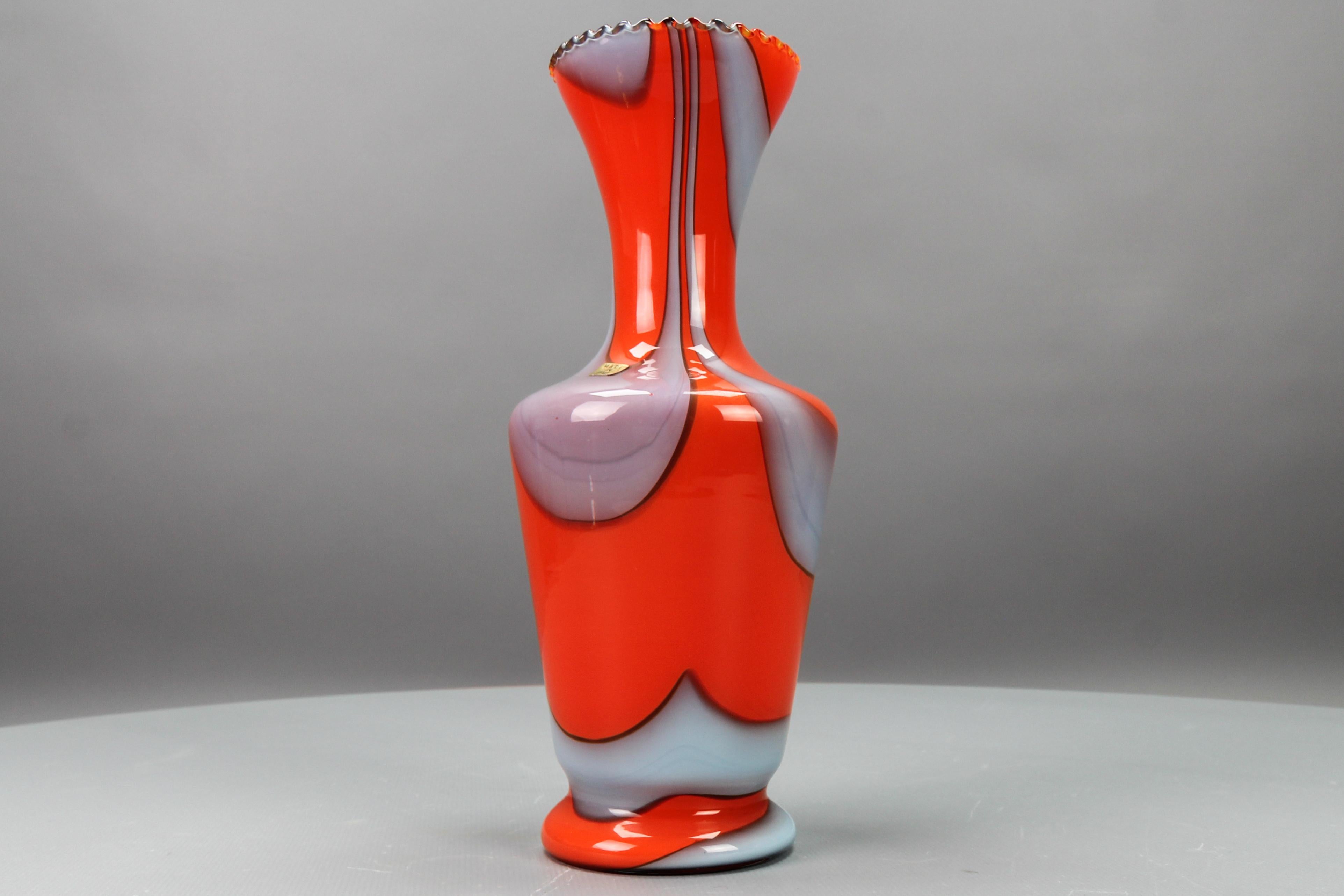 Italian Opaline Florence Glass Vase in Red and Grey, 1970s For Sale 1