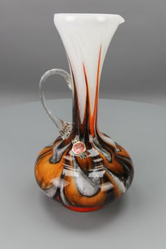 Italian Opaline Florence Glass Vase in White, Brown, Orange by Vetreria Barbieri