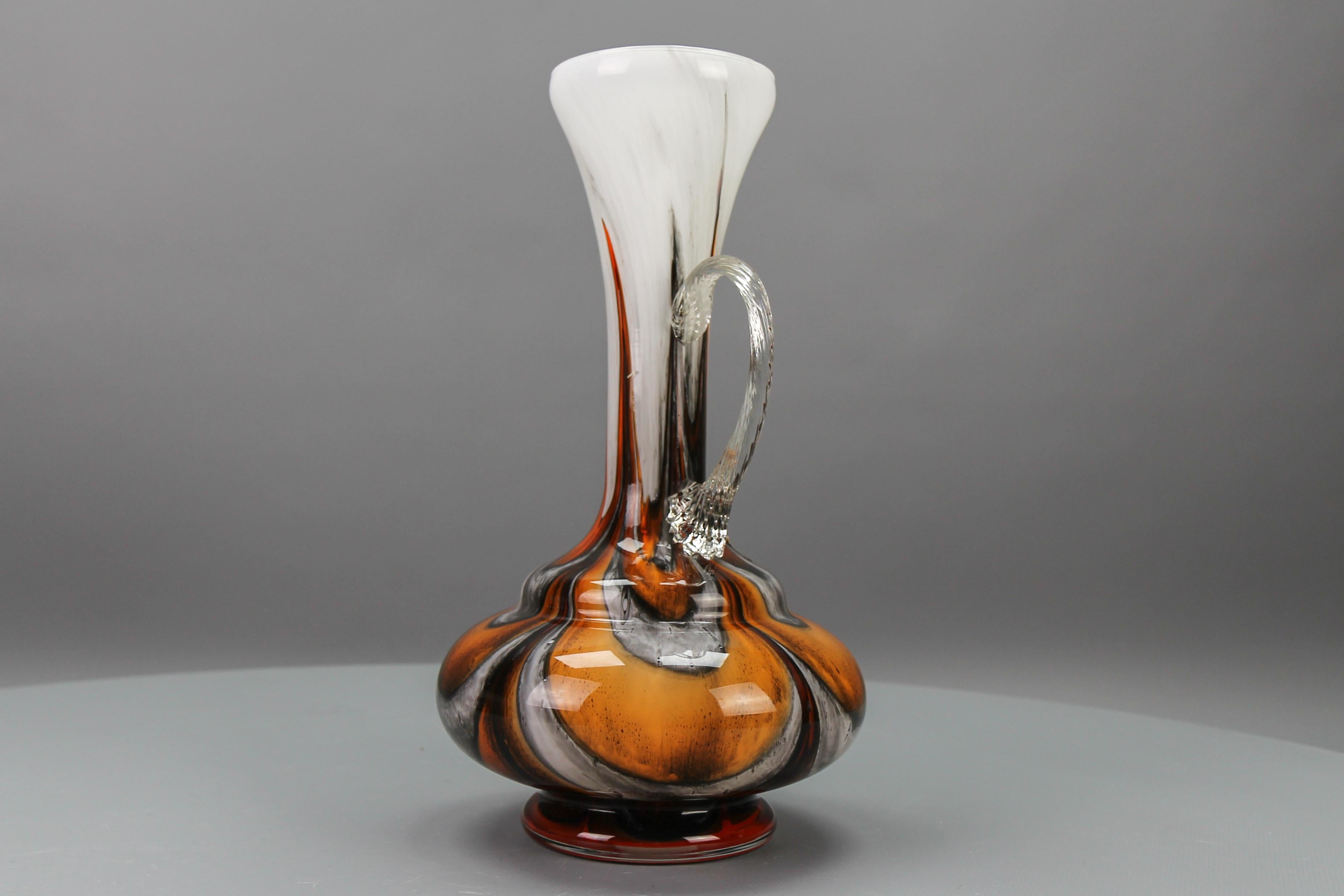 Late 20th Century Italian Opaline Florence Glass Vase in White, Brown, Orange by Vetreria Barbieri For Sale