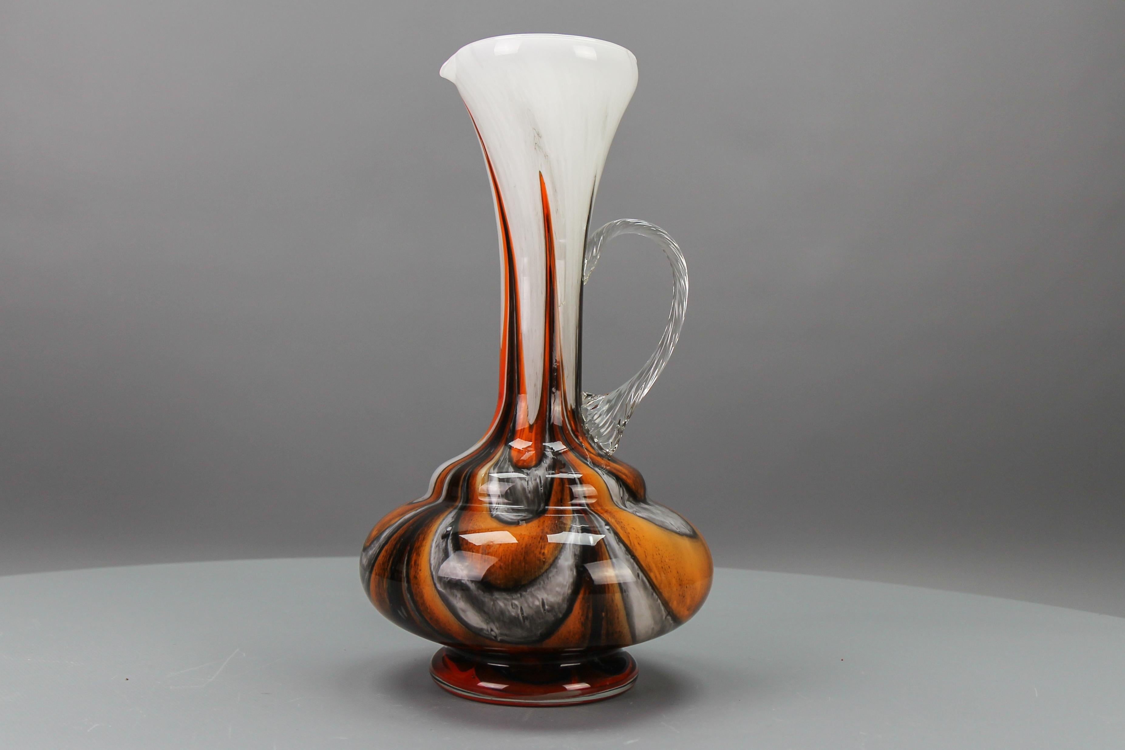 Italian Opaline Florence Glass Vase in White, Brown, Orange by Vetreria Barbieri For Sale 1