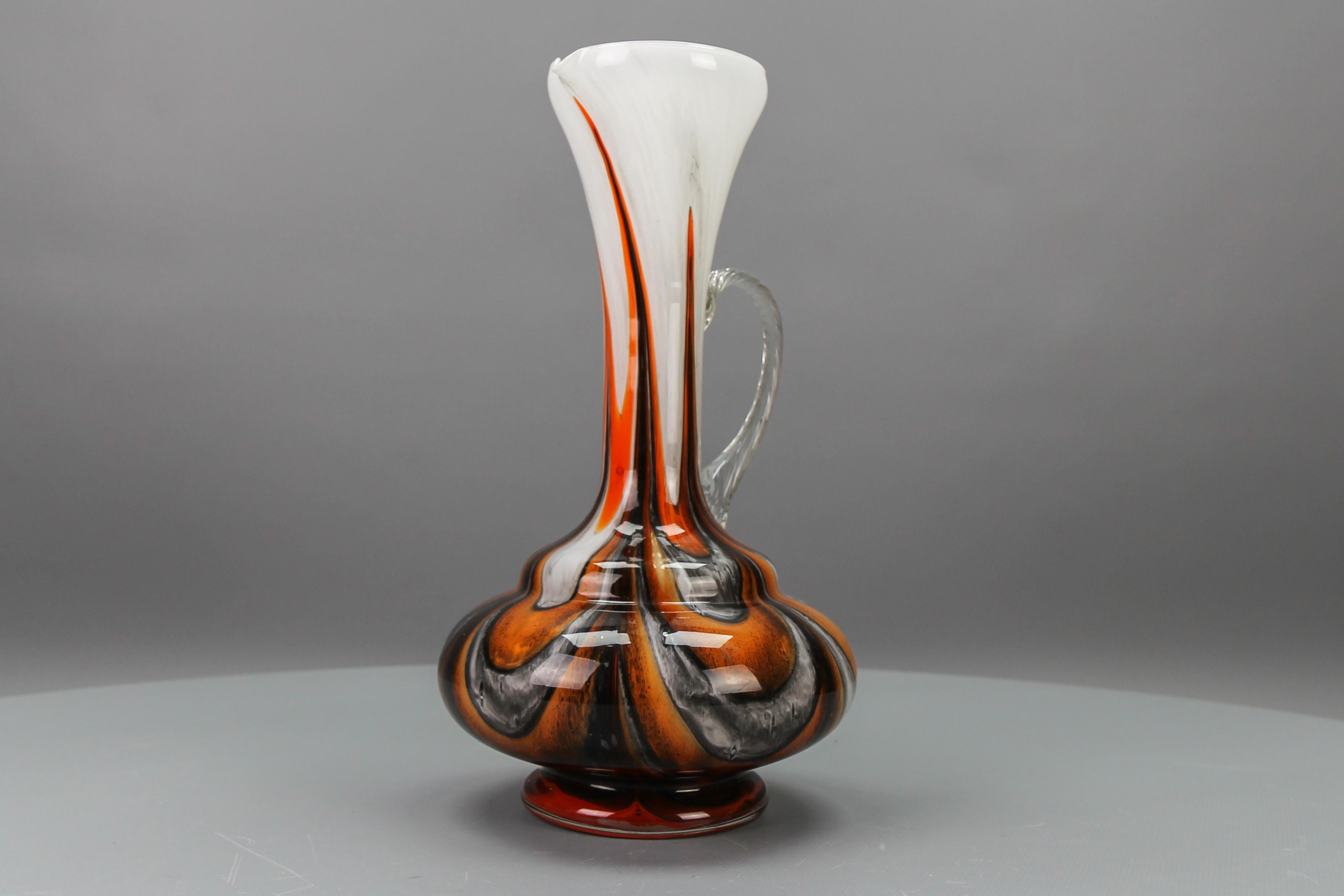 Italian Opaline Florence Glass Vase in White, Brown, Orange by Vetreria Barbieri For Sale 2