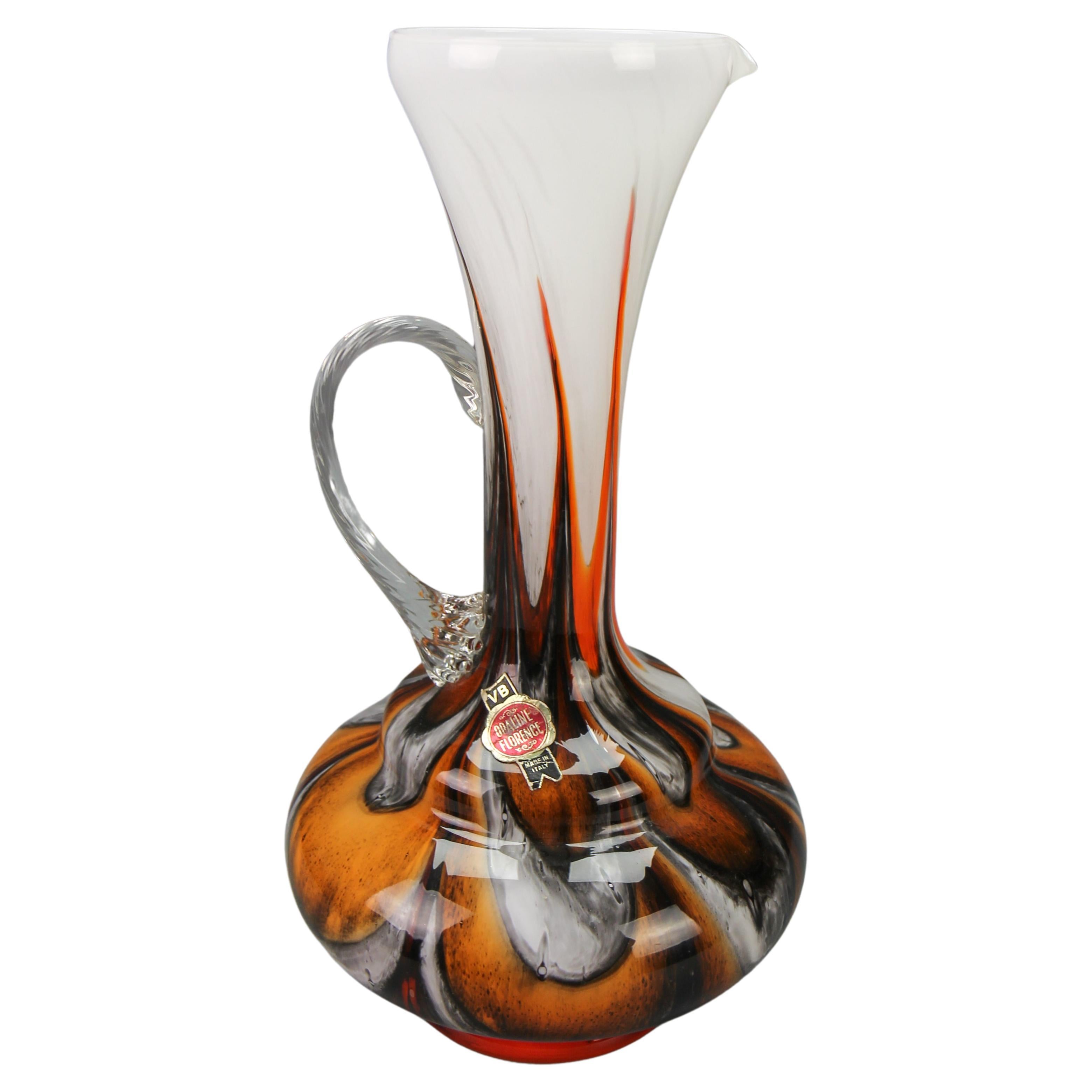 Italian Opaline Florence Glass Vase in White, Brown, Orange by Vetreria Barbieri For Sale
