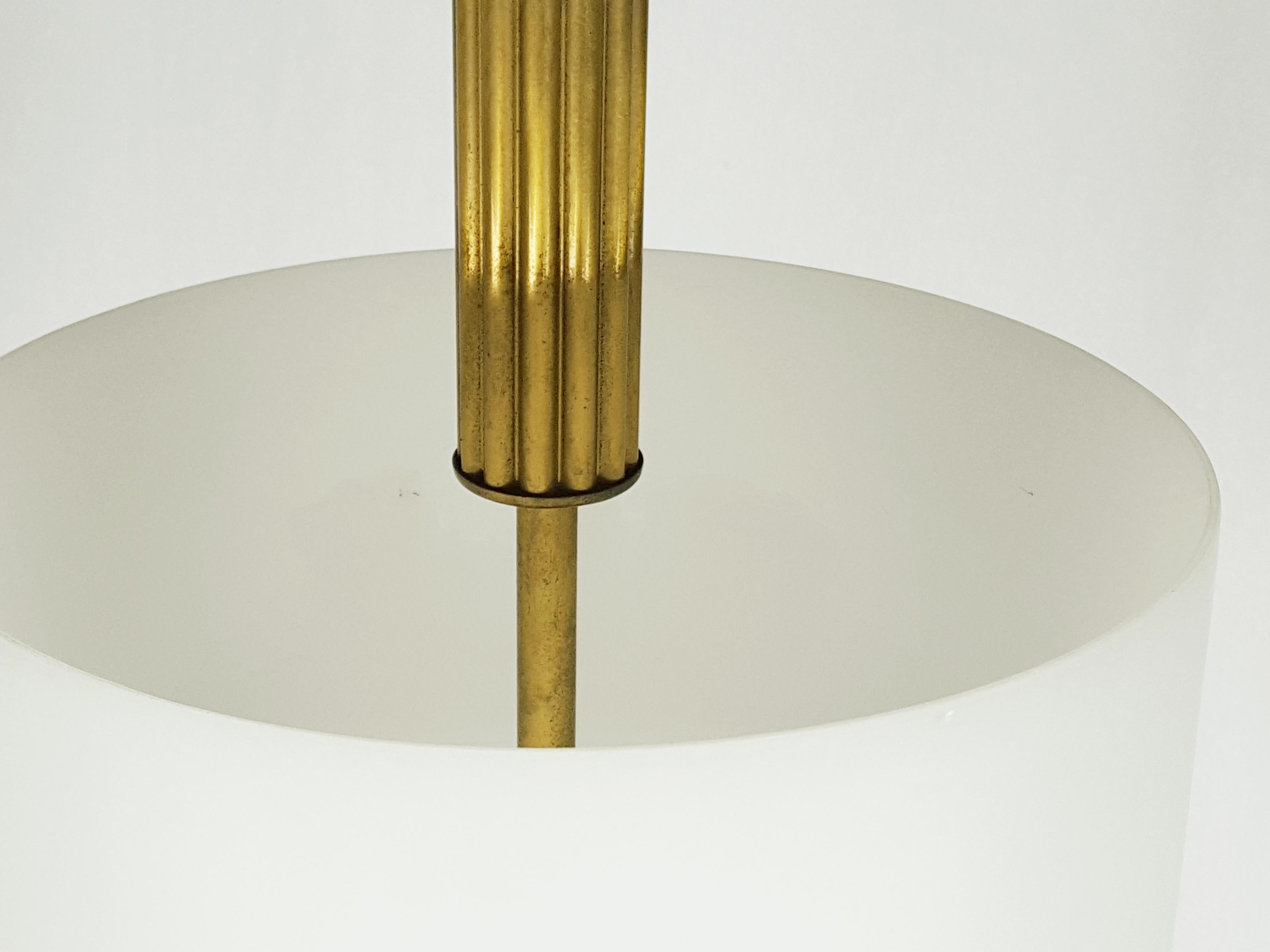 Mid-20th Century Italian Opaline Glass and Brass 1950s Pendant by Oscar Torlasco for Lumi