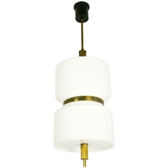 Italian Opaline Glass and Brass 1950s Pendant by Oscar Torlasco for Lumi