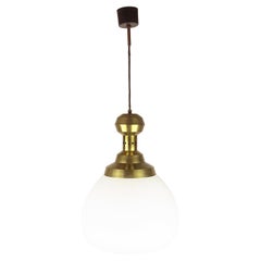 Vintage Italian Opaline Glass Brass Pendant Lamp in the Style of Azucena, 1950s