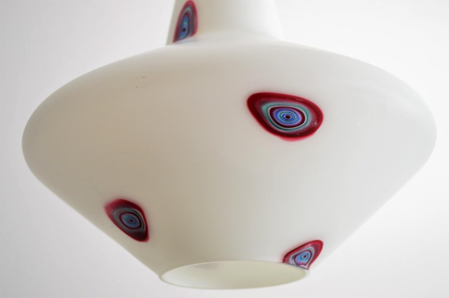 Italian Opaline Glass Pendant with Colorful Glass Spots, 1960s 4