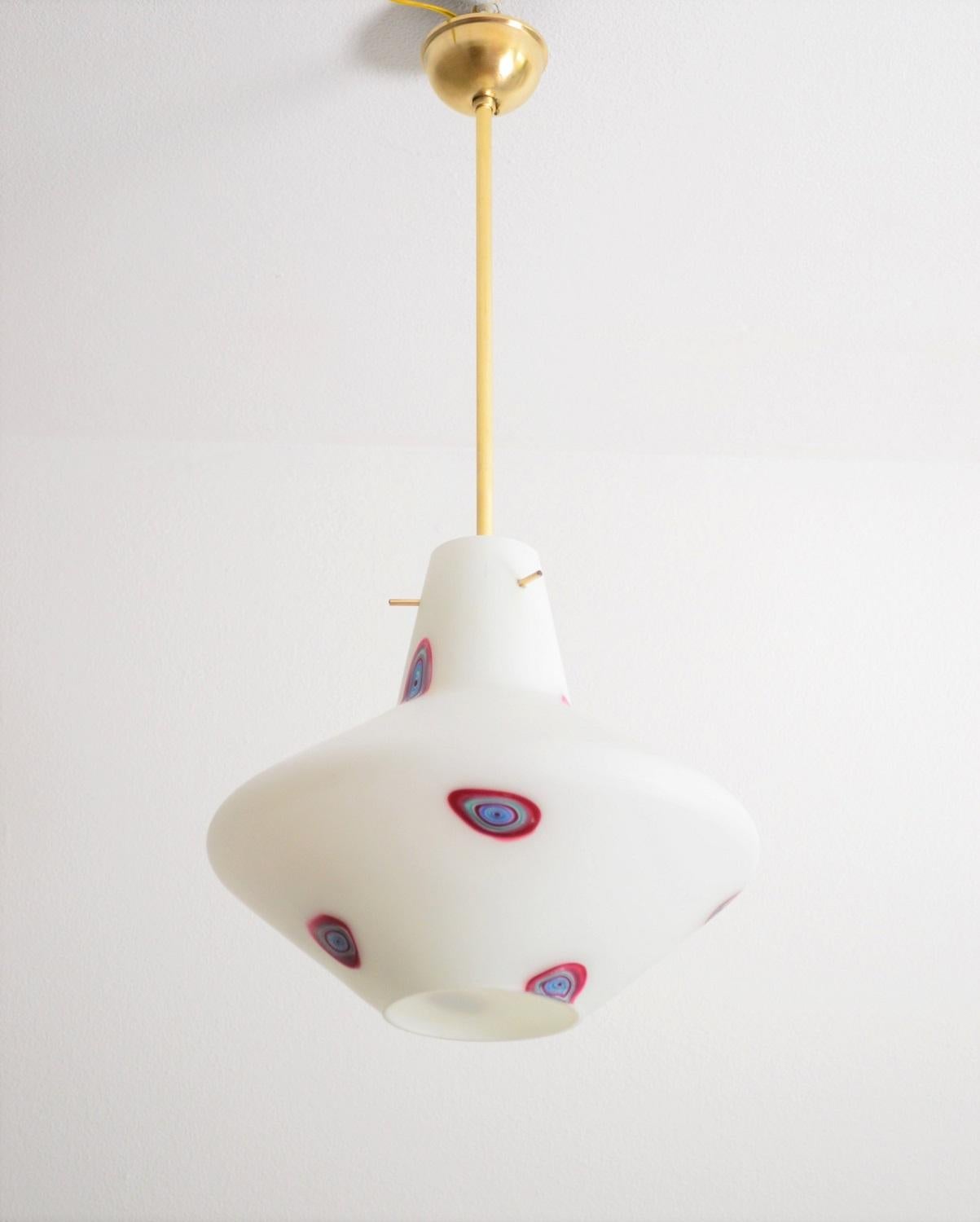 Italian Opaline Glass Pendant with Colorful Glass Spots, 1960s 8