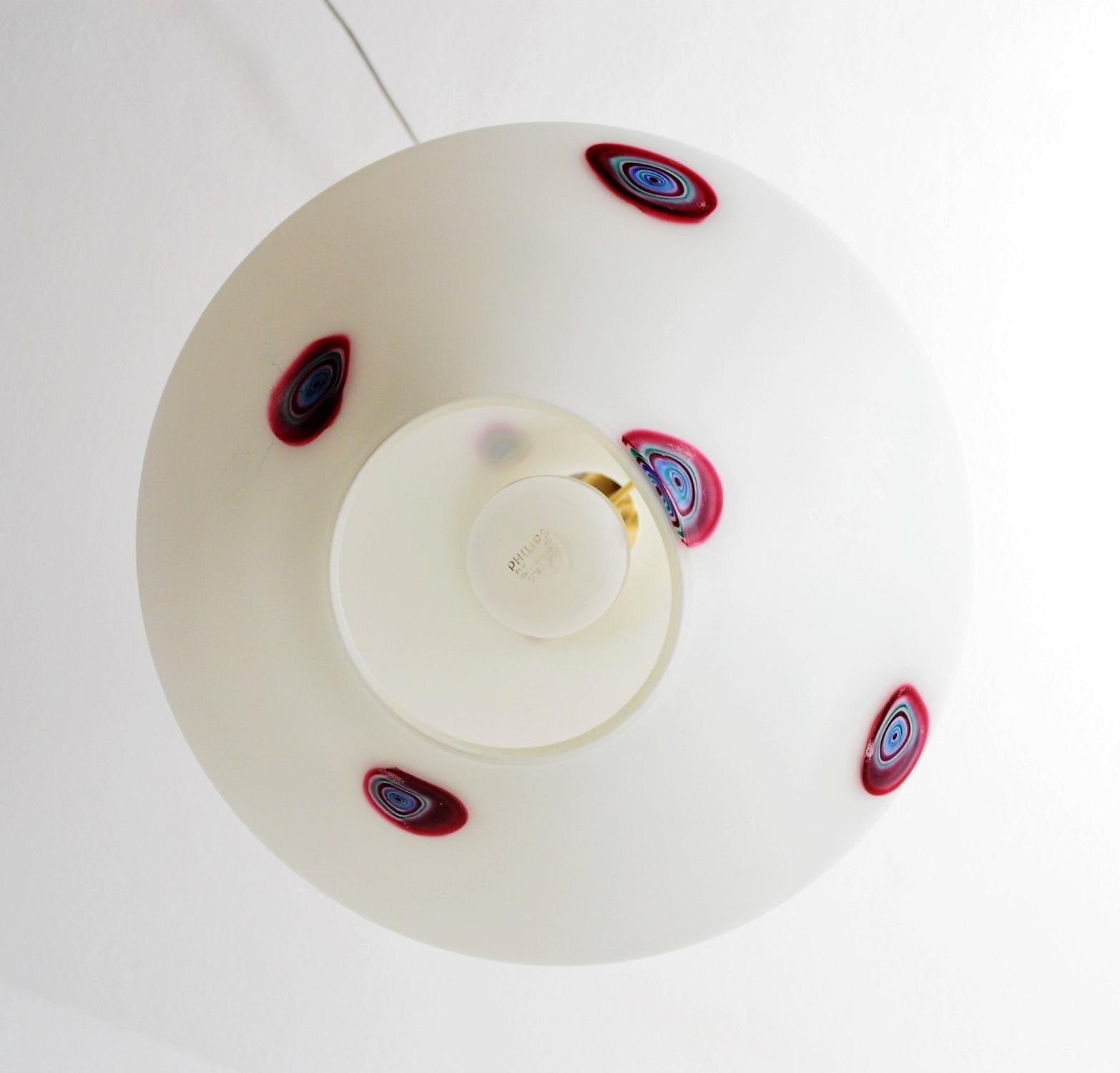 Mid-20th Century Italian Opaline Glass Pendant with Colorful Glass Spots, 1960s