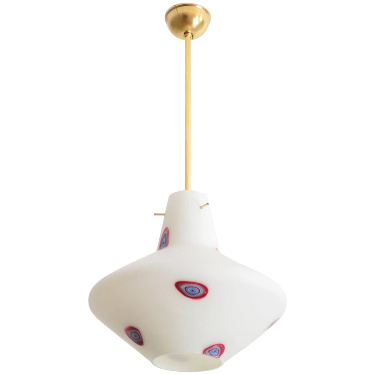 Italian Opaline Glass Pendant with Colorful Glass Spots, 1960s