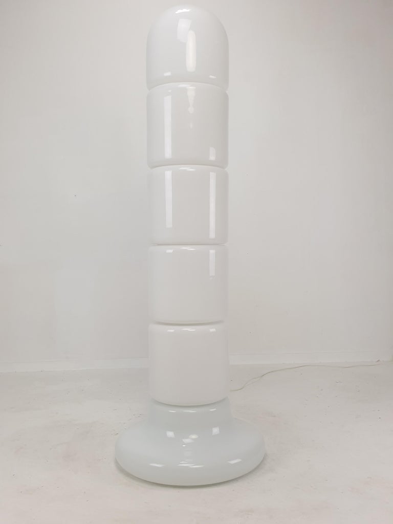 Late 20th Century Italian Opaline Glass Zea Floor Lamp by Salocchi for Lumenform, 1970s For Sale