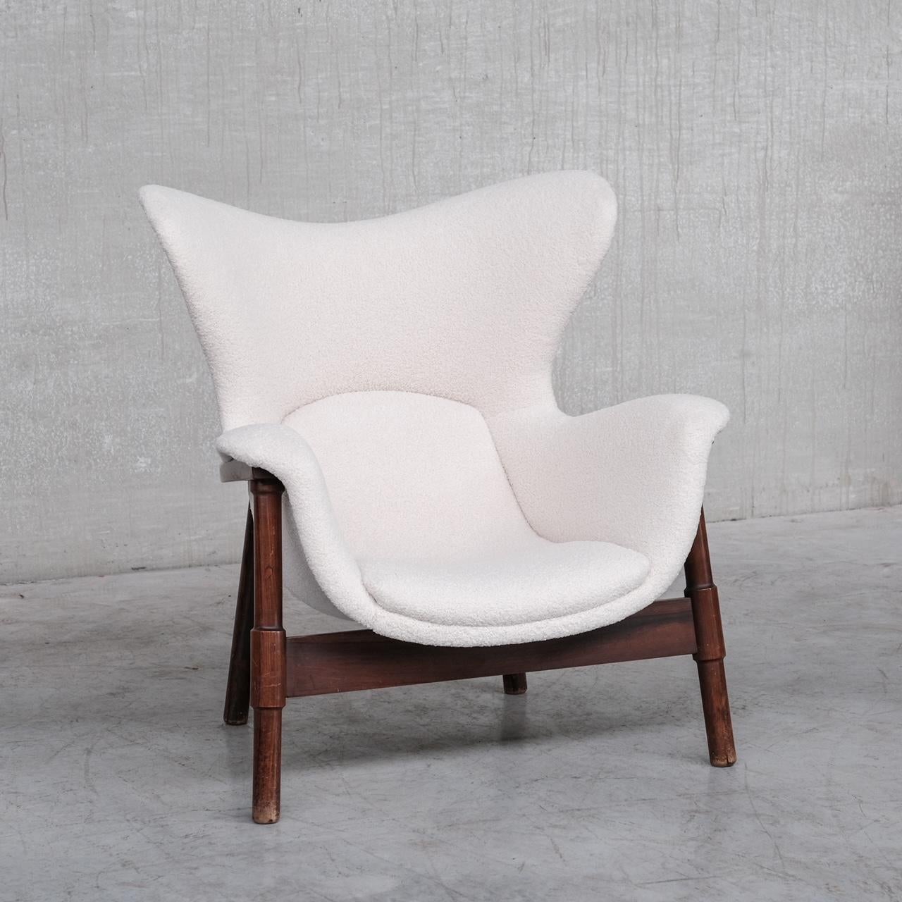 Italian Open Mid-Century Boucle Armchair In Good Condition For Sale In London, GB