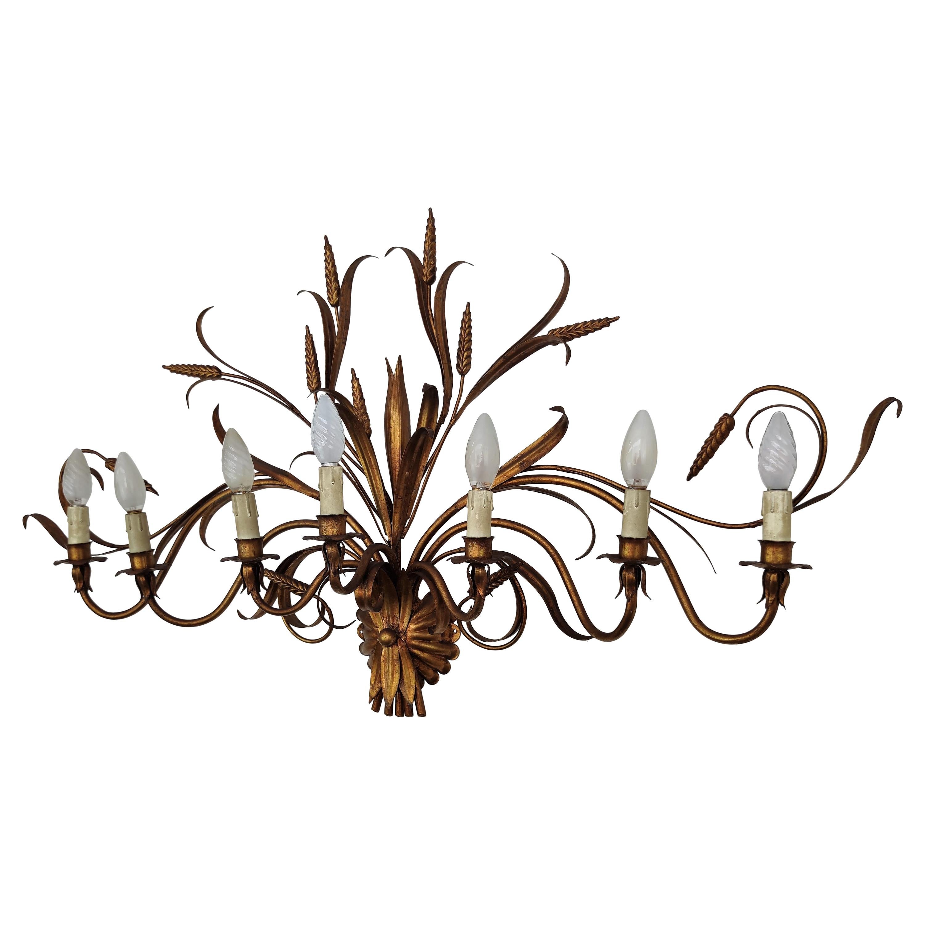 Italienische oder französische Mid-Century-Wandleuchte aus vergoldetem Zinn mit Weizengarbe