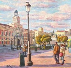 Italian or Spanish City Oil Painting in Sunset