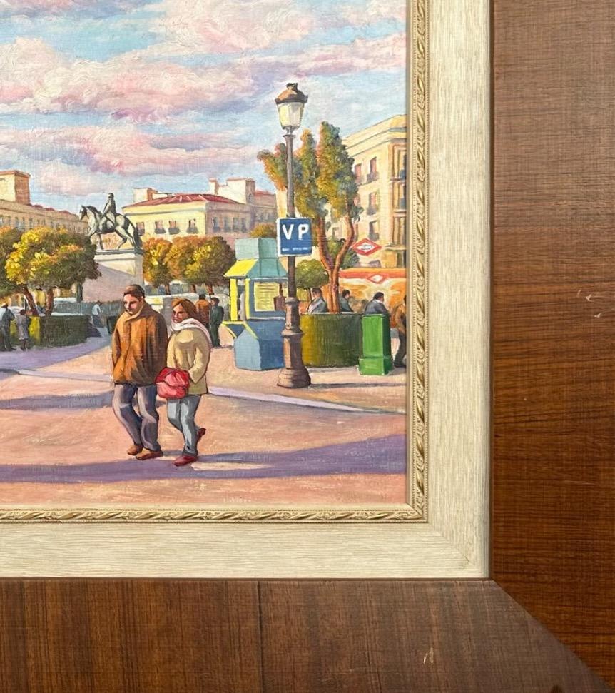 Art Deco Italian or Spanish City Oil Painting in Sunset For Sale