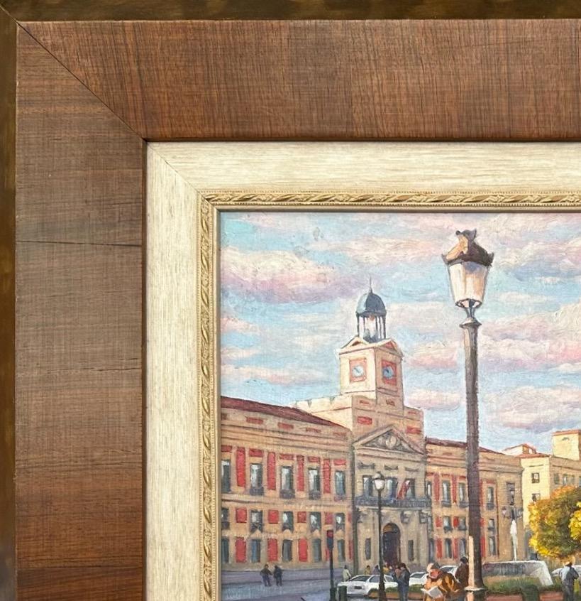Oiled Italian or Spanish City Oil Painting in Sunset For Sale