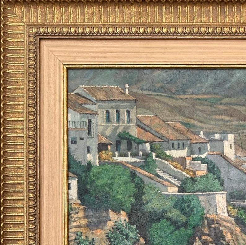 Art Deco Italian or Spanish City Oil Painting of a Beautiful Landscape For Sale