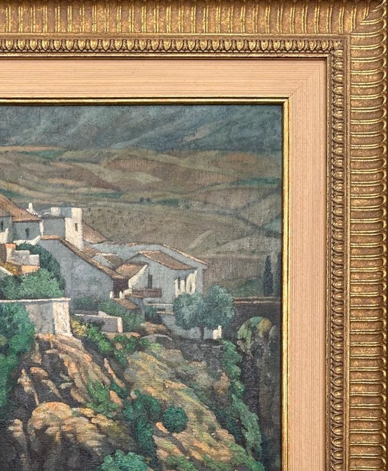 Oiled Italian or Spanish City Oil Painting of a Beautiful Landscape For Sale