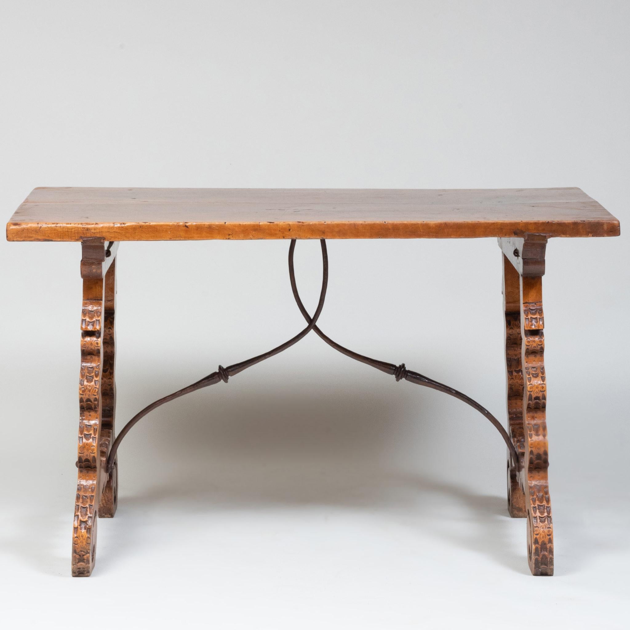 European Italian or Spanish Walnut Trestle Table For Sale