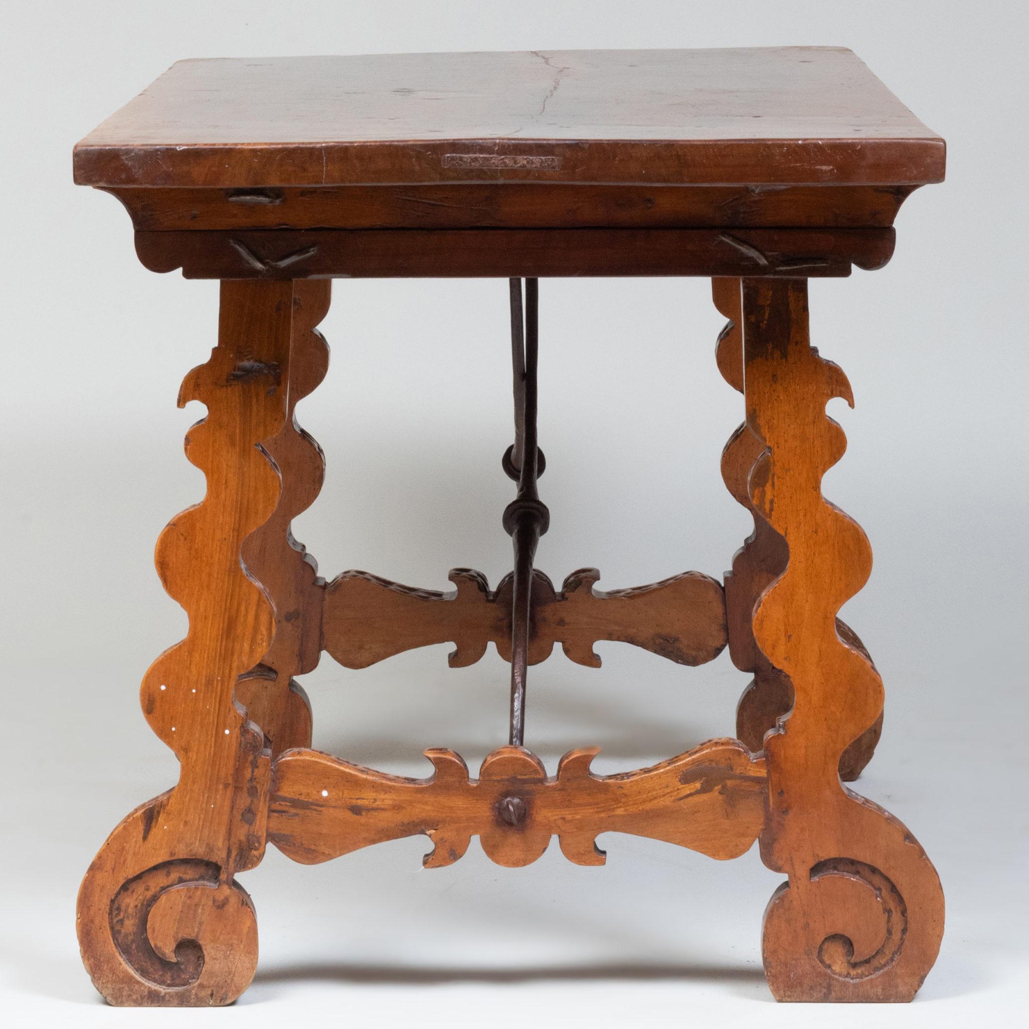 Italian or Spanish Walnut Trestle Table In Good Condition For Sale In Hudson, NY