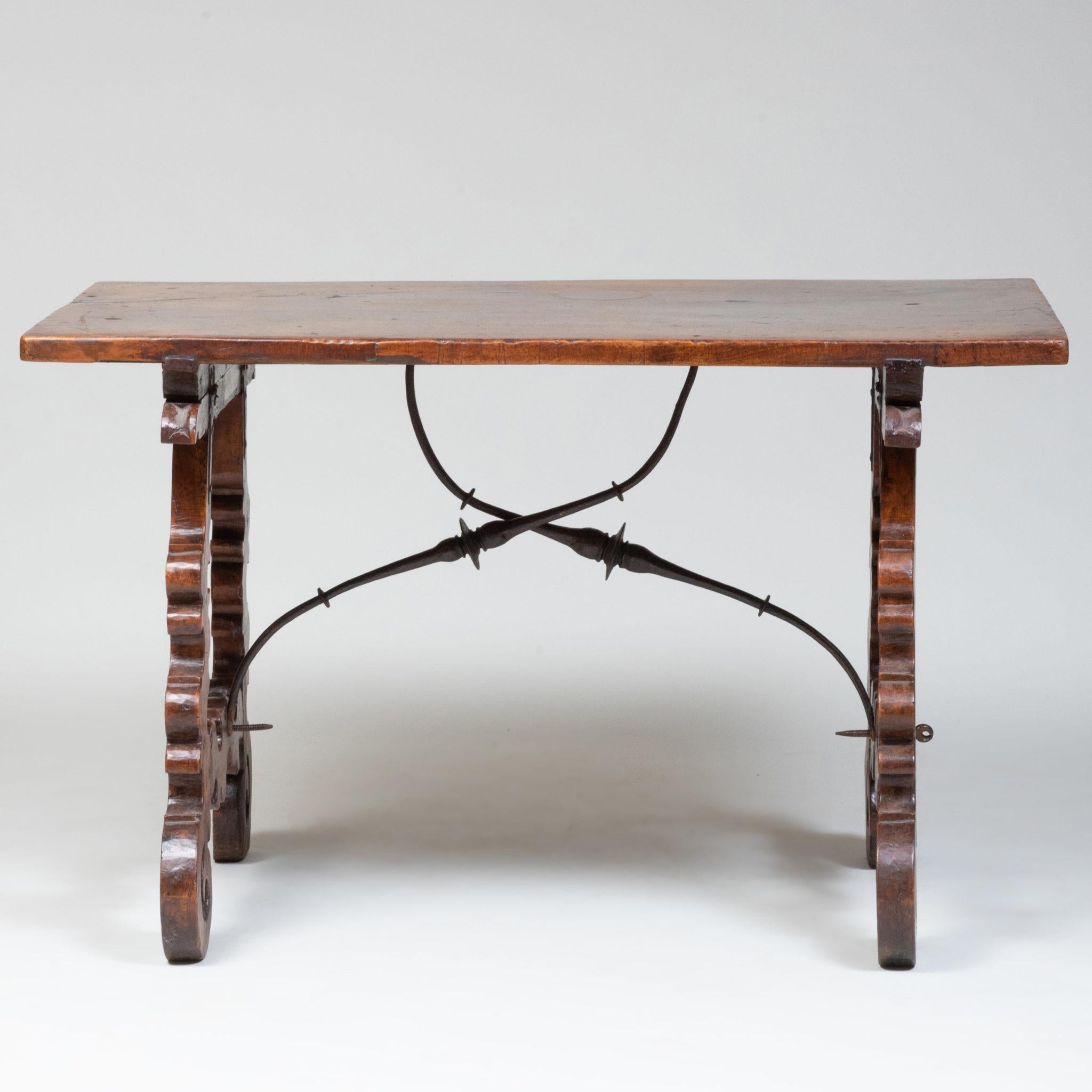 Italian or Spanish Walnut Trestle Table In Good Condition For Sale In Hudson, NY
