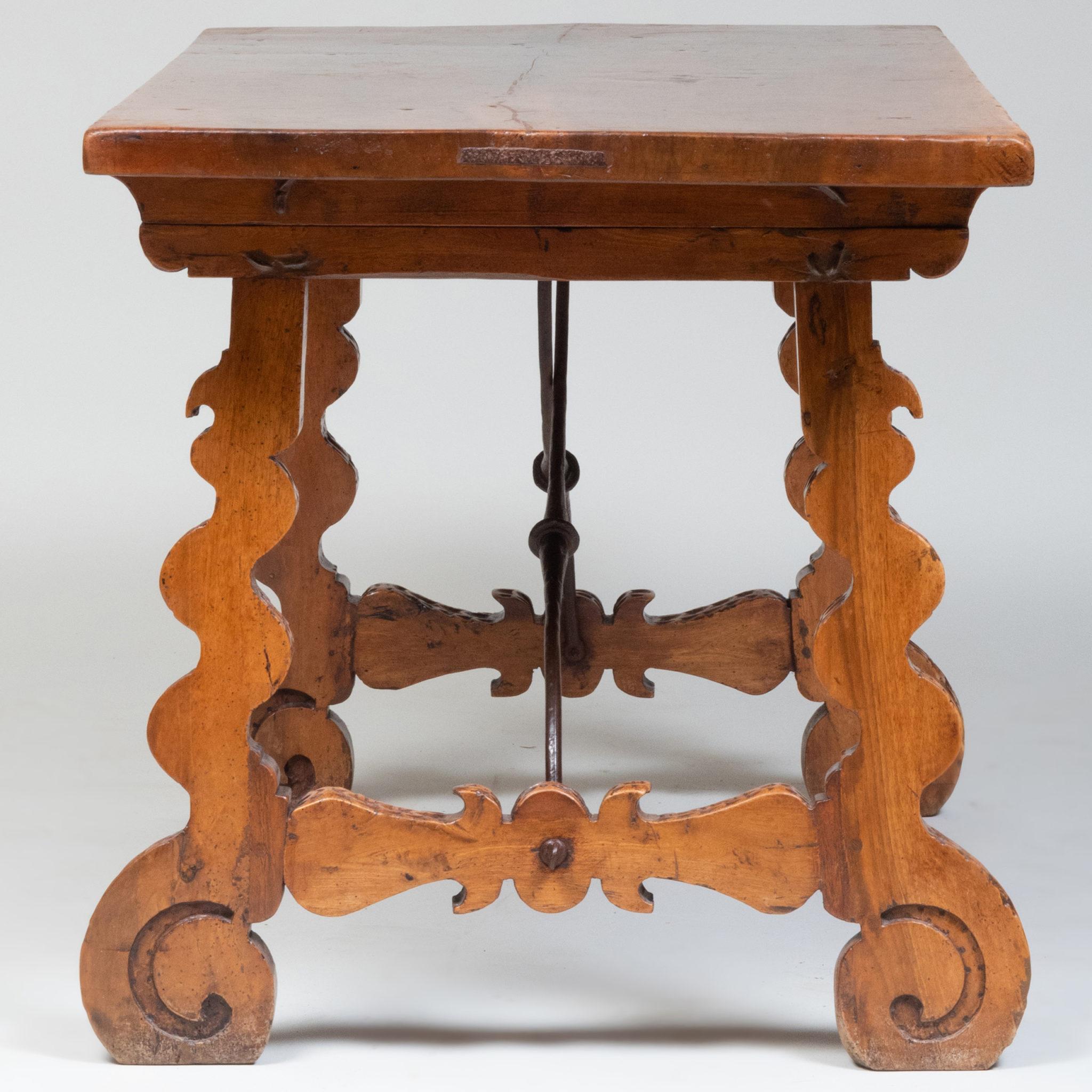 Wood Italian or Spanish Walnut Trestle Table For Sale