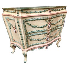 Italian or Venetian Pastel Painted Commode Carved in Relief