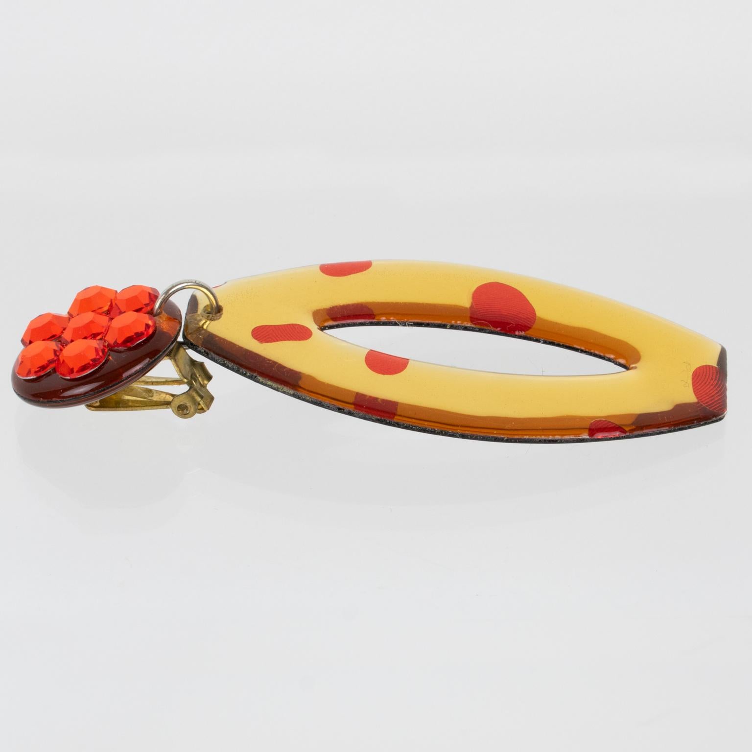 Women's or Men's Orange and Champagne Jeweled Resin Earrings For Sale
