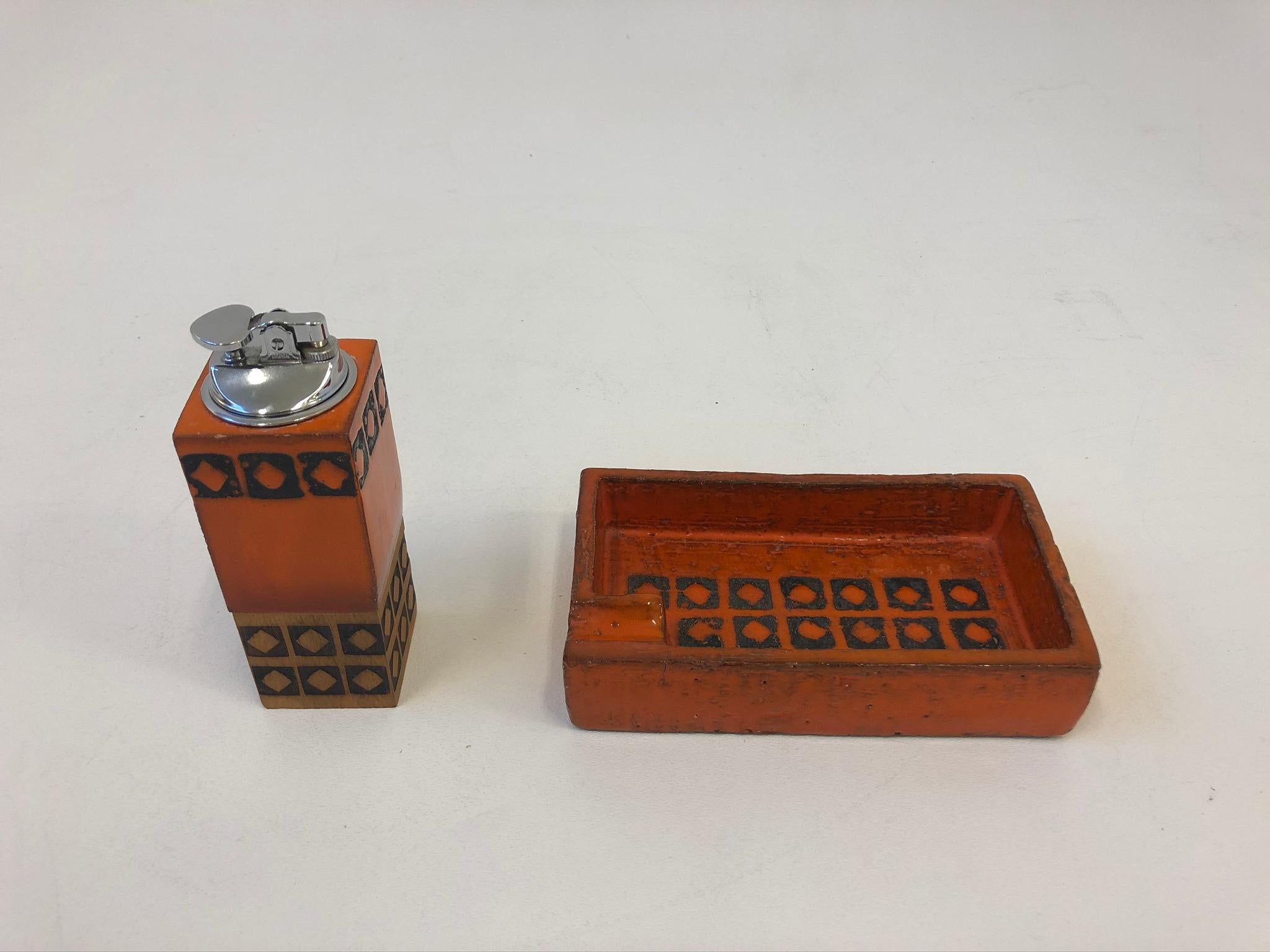Mid-Century Modern Italian Orange and Black Ceramic Smoking Set by Bitossi For Sale