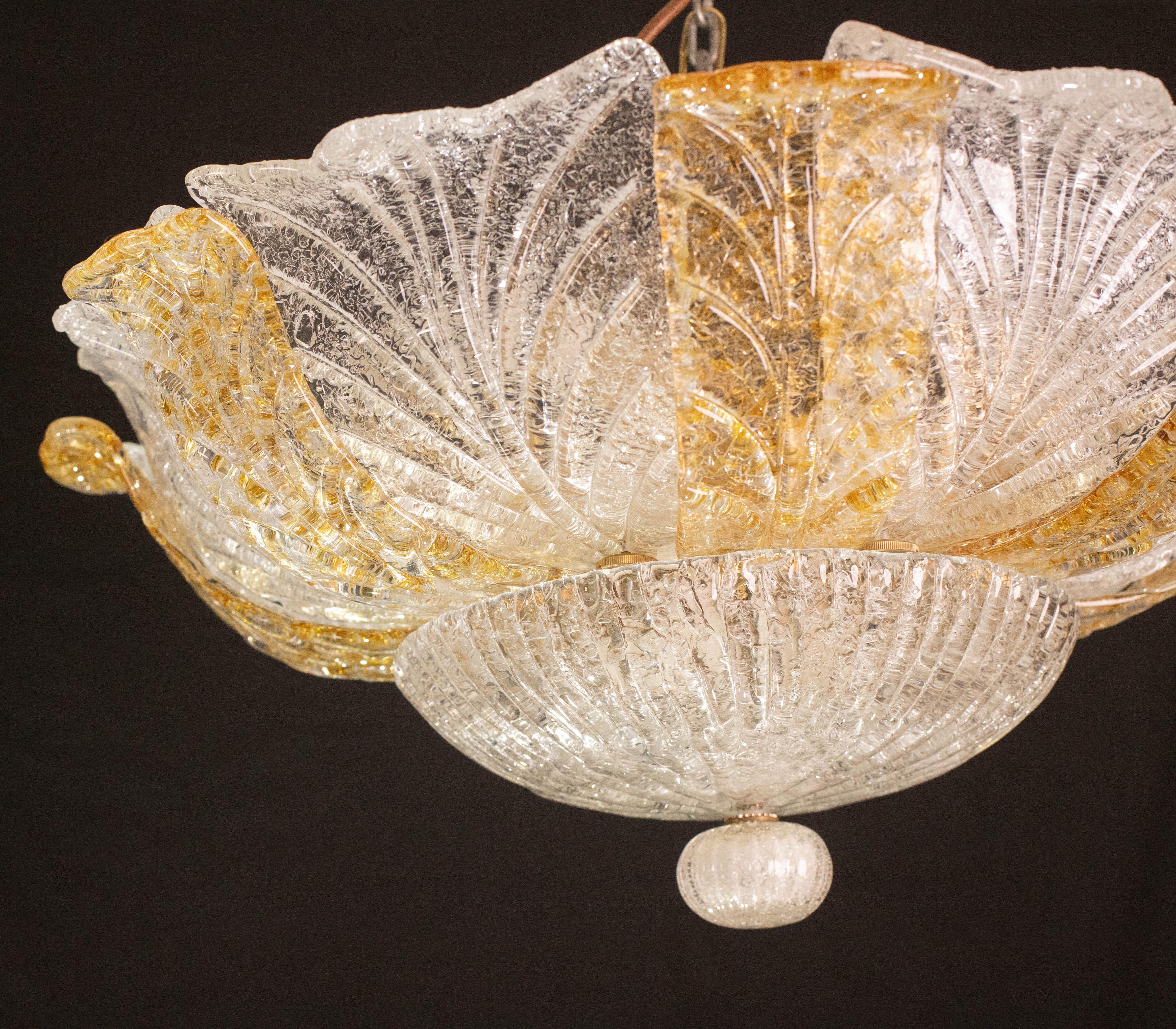 Italian Orange and Trasparent and Murano Glass Ceiling Light For Sale 7