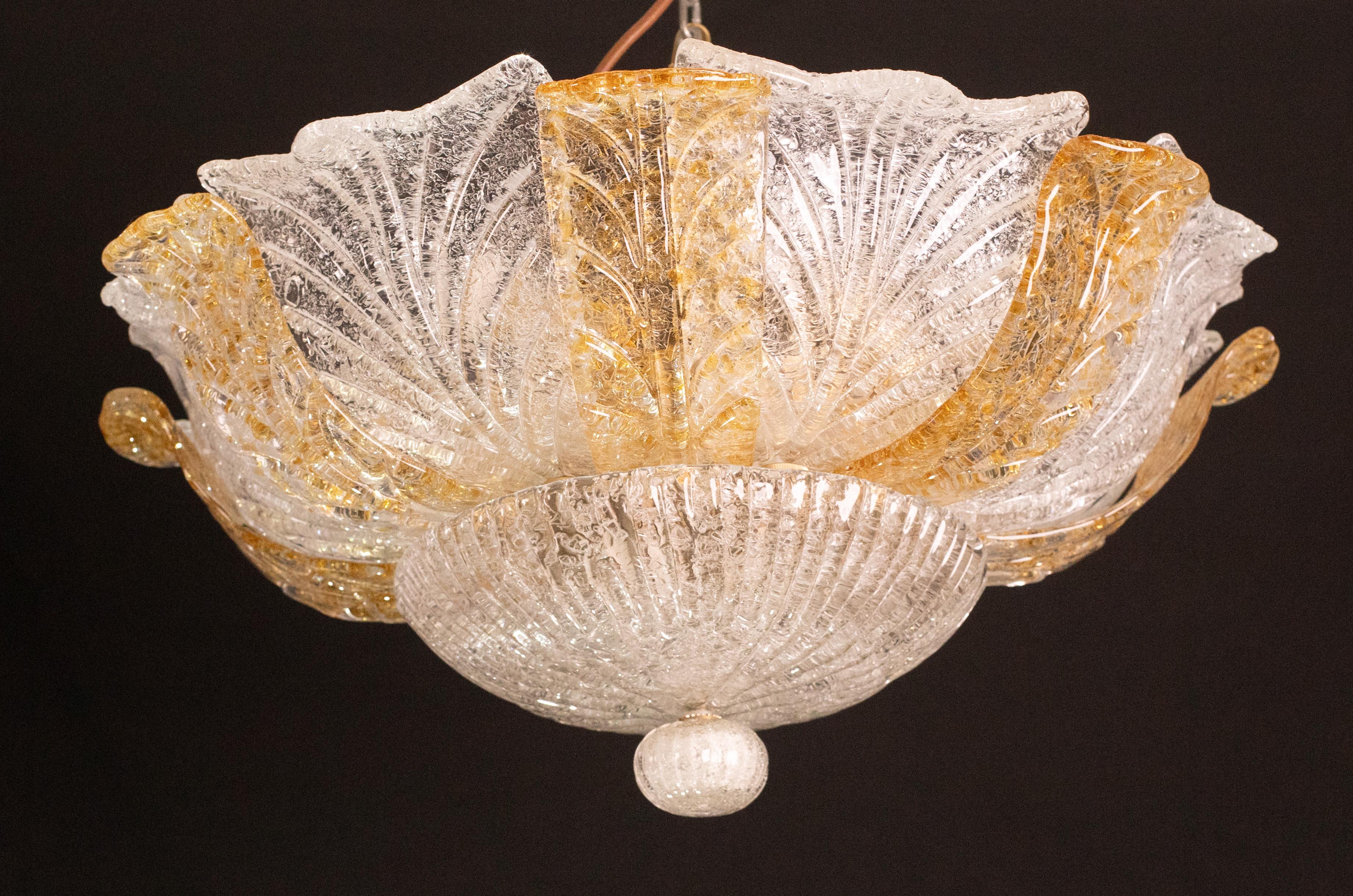 Italian Orange and Trasparent and Murano Glass Ceiling Light In Good Condition For Sale In Roma, IT