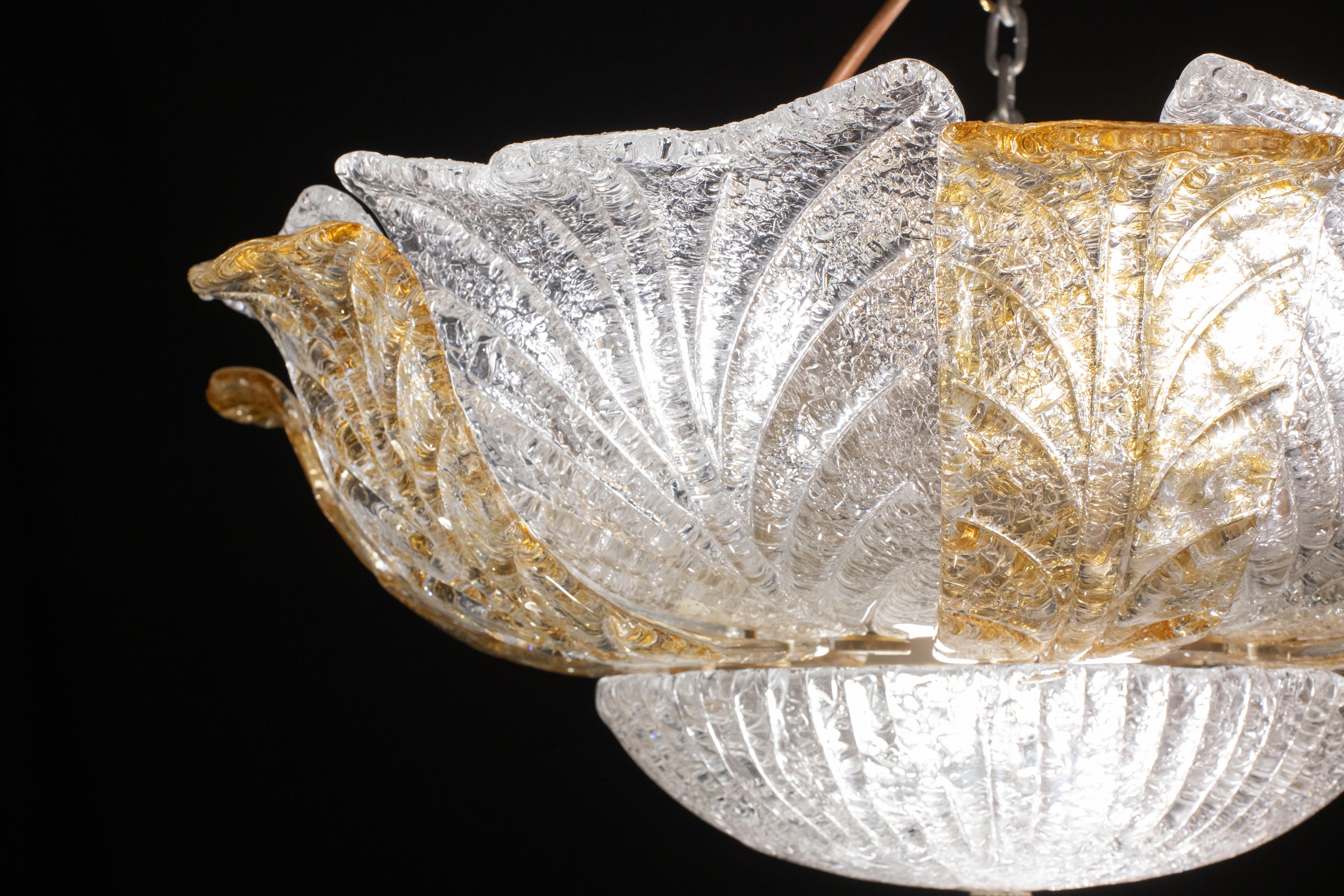 Late 20th Century Italian Orange and Trasparent and Murano Glass Ceiling Light For Sale