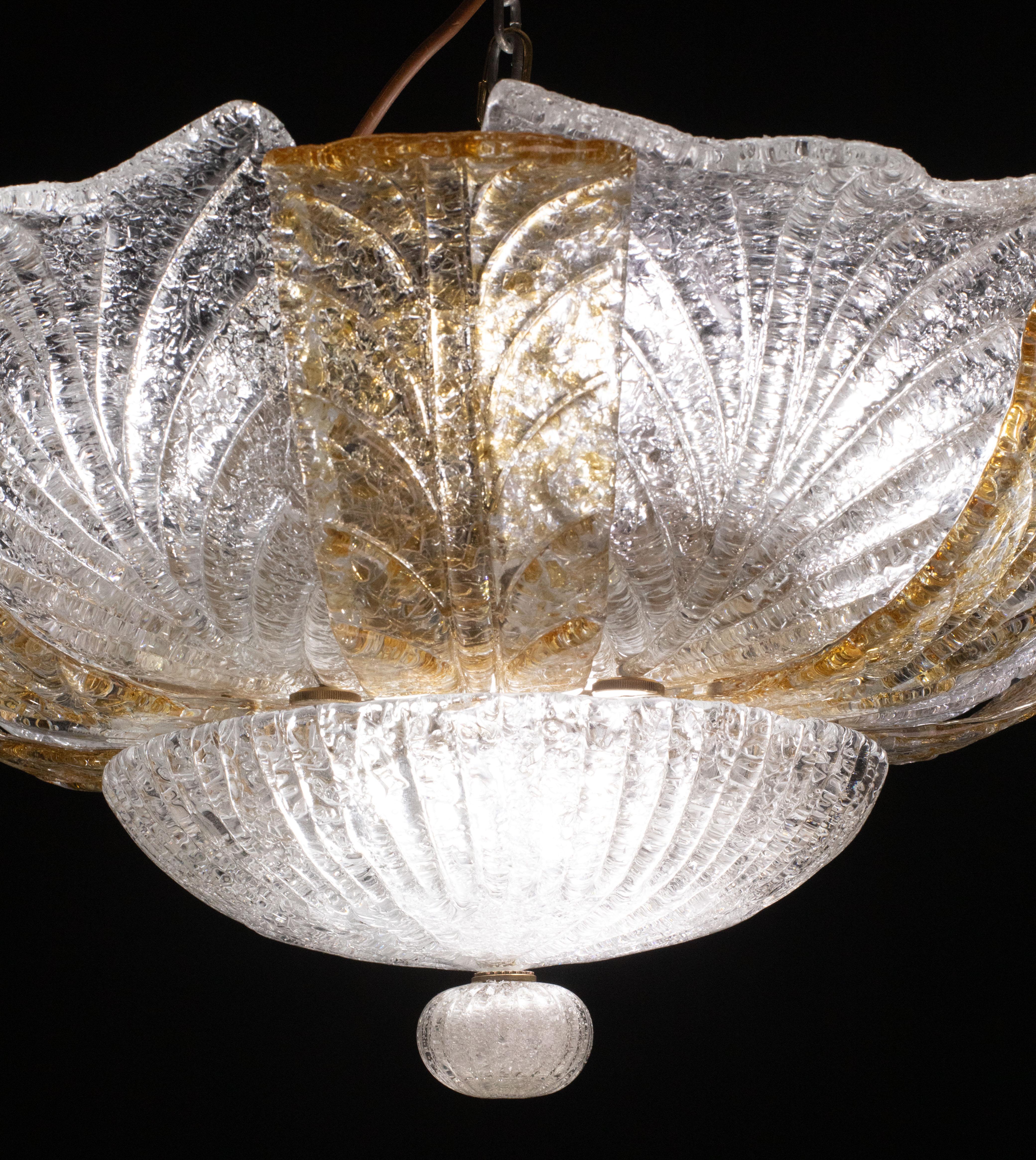 Italian Orange and Trasparent and Murano Glass Ceiling Light For Sale 1