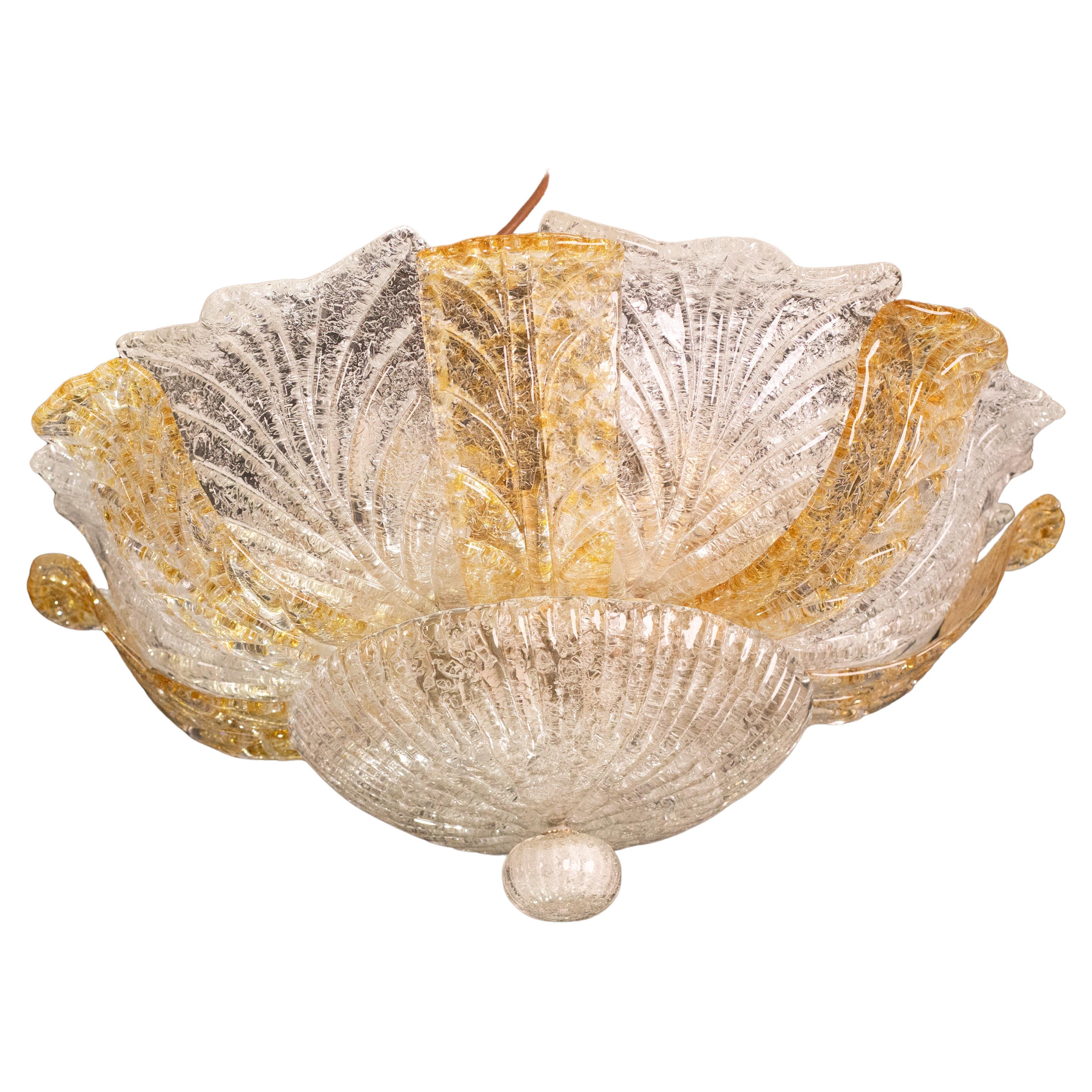 Italian Orange and Trasparent and Murano Glass Ceiling Light For Sale