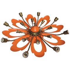 Italian Orange Ceiling Light in the Manner of Angelo Lelli, Arredoluce, 1950s