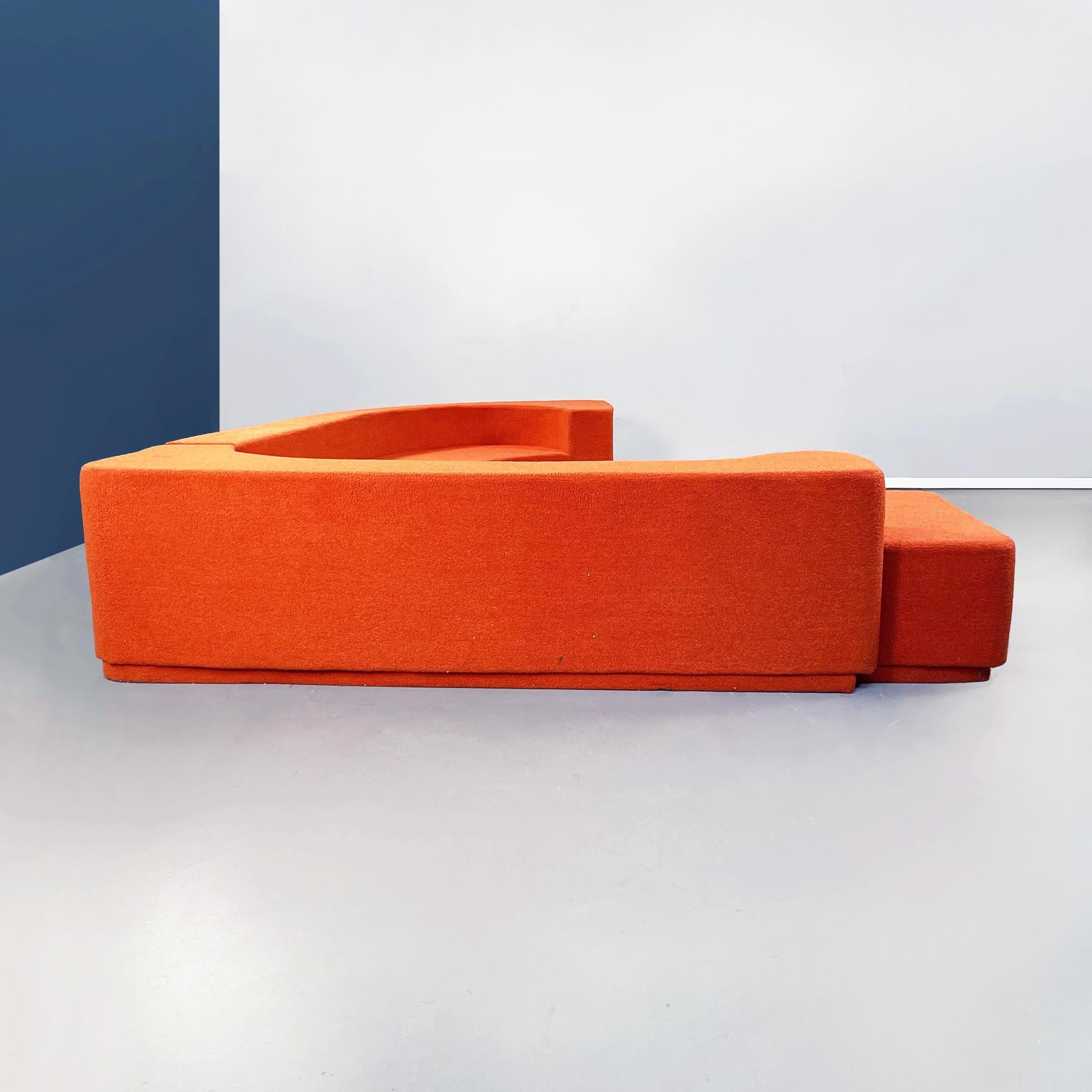 Italian Orange Lara modular sofa by Pamio, Massari and Toso for Stilwood, 1970s
Lara modular sofa in orange cotton with fully padded and legless structure, consisting of two irregularly shaped modules that can be joined in different ways, allowing