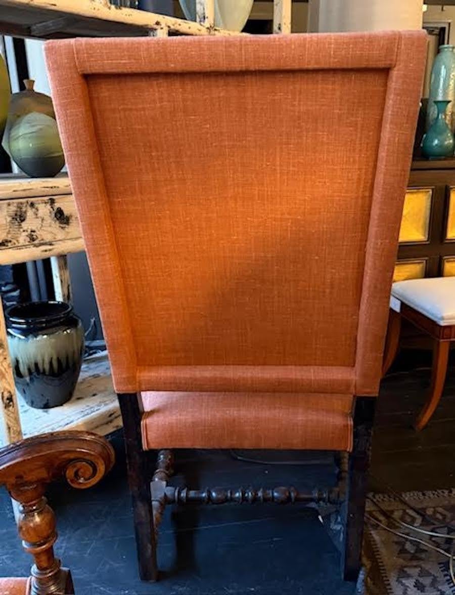 Italian Orange Linen, Walnut Frame High Back Armchair, 18th Century For Sale 1