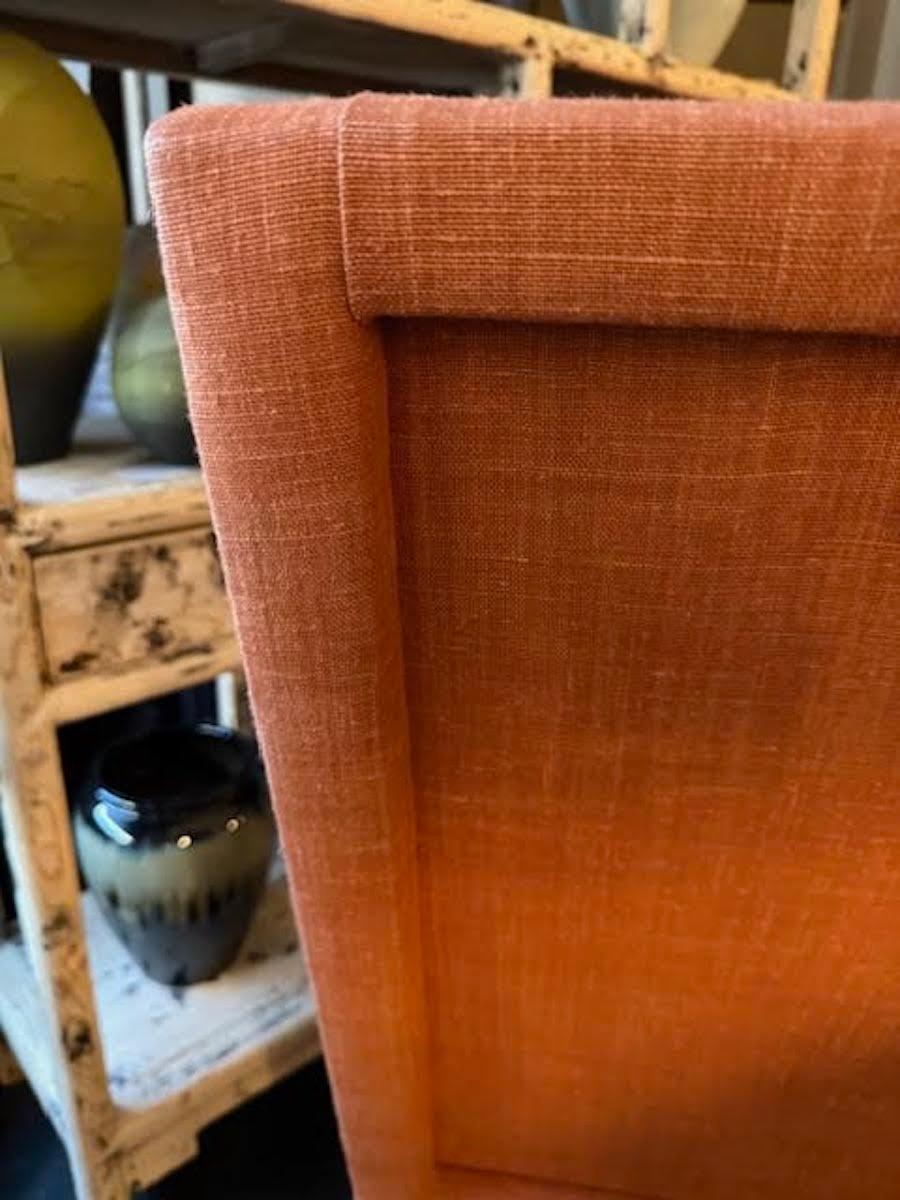 Italian Orange Linen, Walnut Frame High Back Armchair, 18th Century For Sale 2