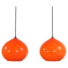 Italienische Pendelleuchten aus orangefarbenem Muranoglas von Alessandro Pianon für Vistosi