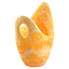 Secchiello per champagne in onice arancione italiano, design da collezione, intagliato a mano