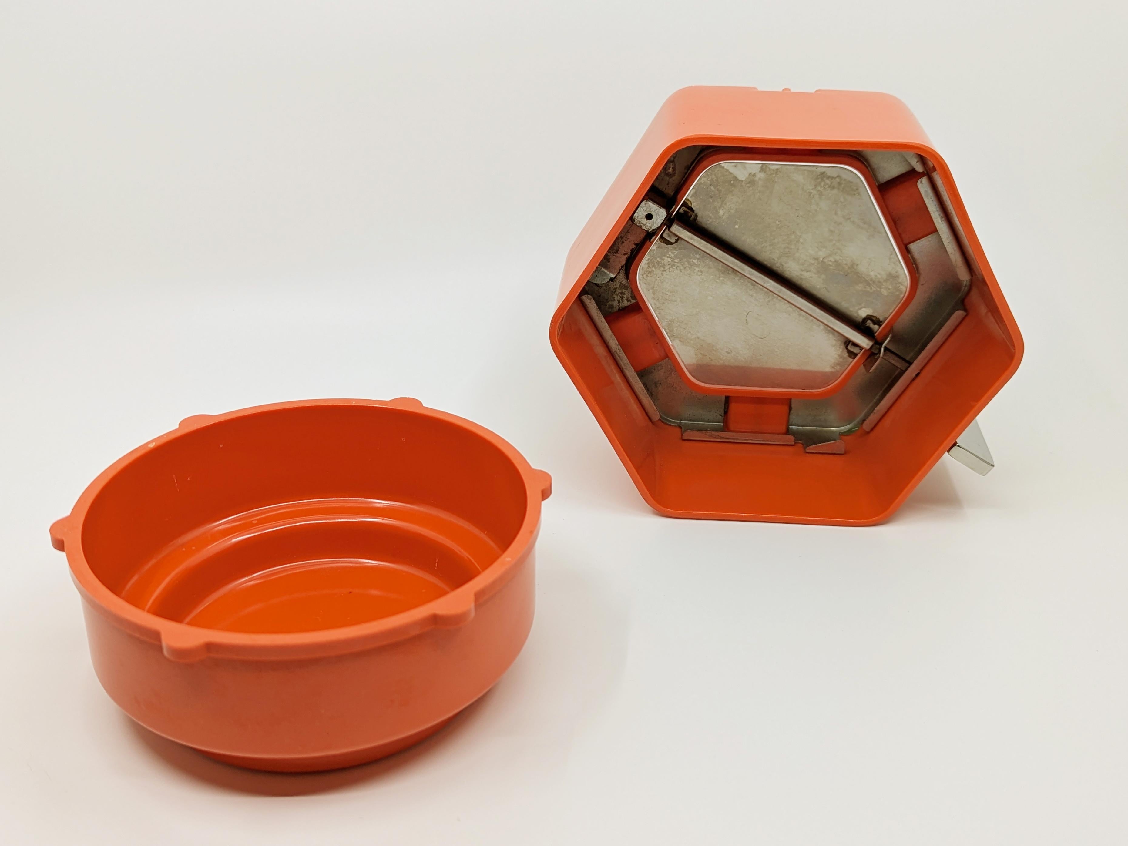 Late 20th Century Italian orange plastic & chrome plated metal 1970 Exa ashtray by Velca