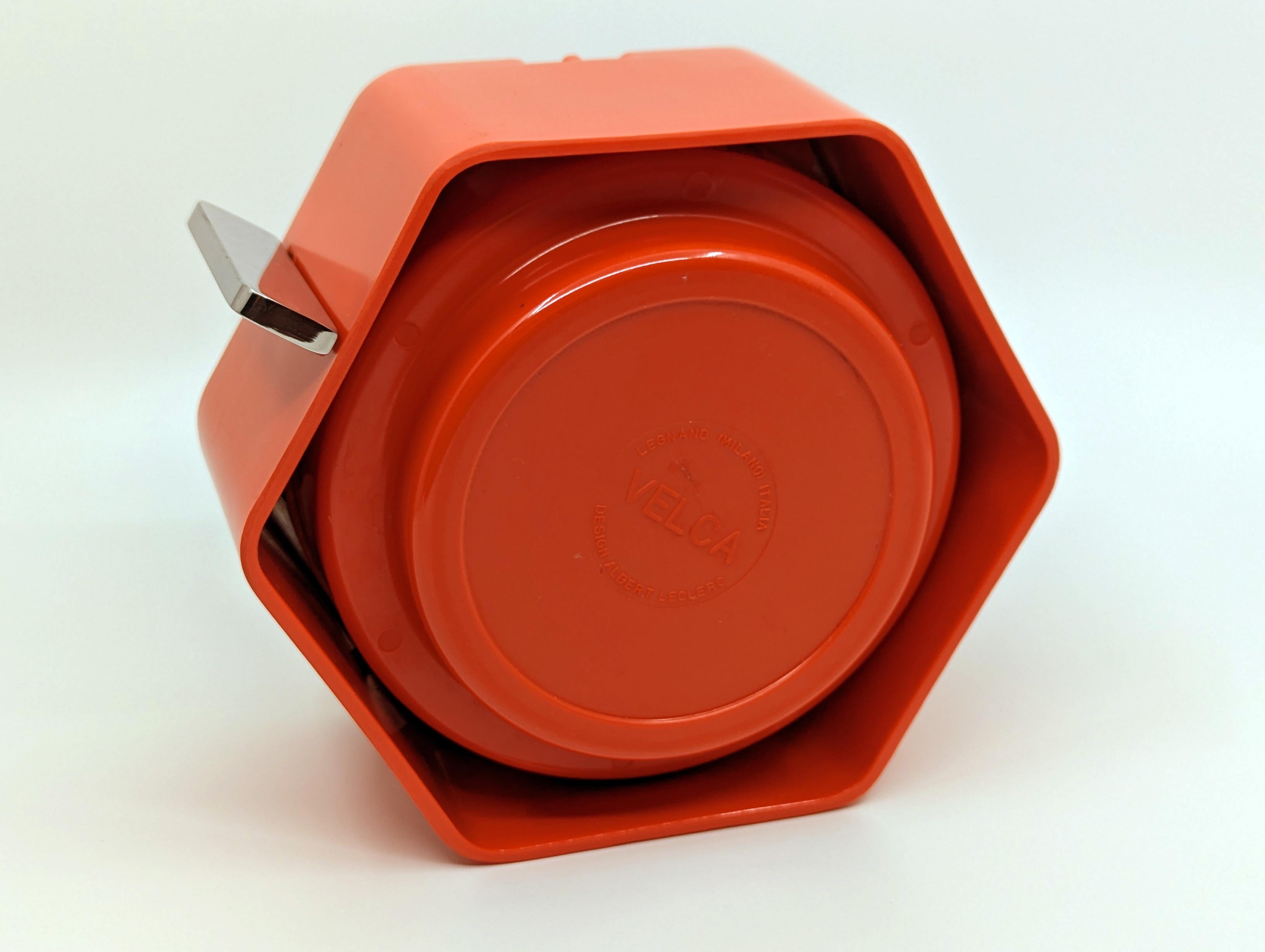 Metal Italian orange plastic & chrome plated metal 1970 Exa ashtray by Velca